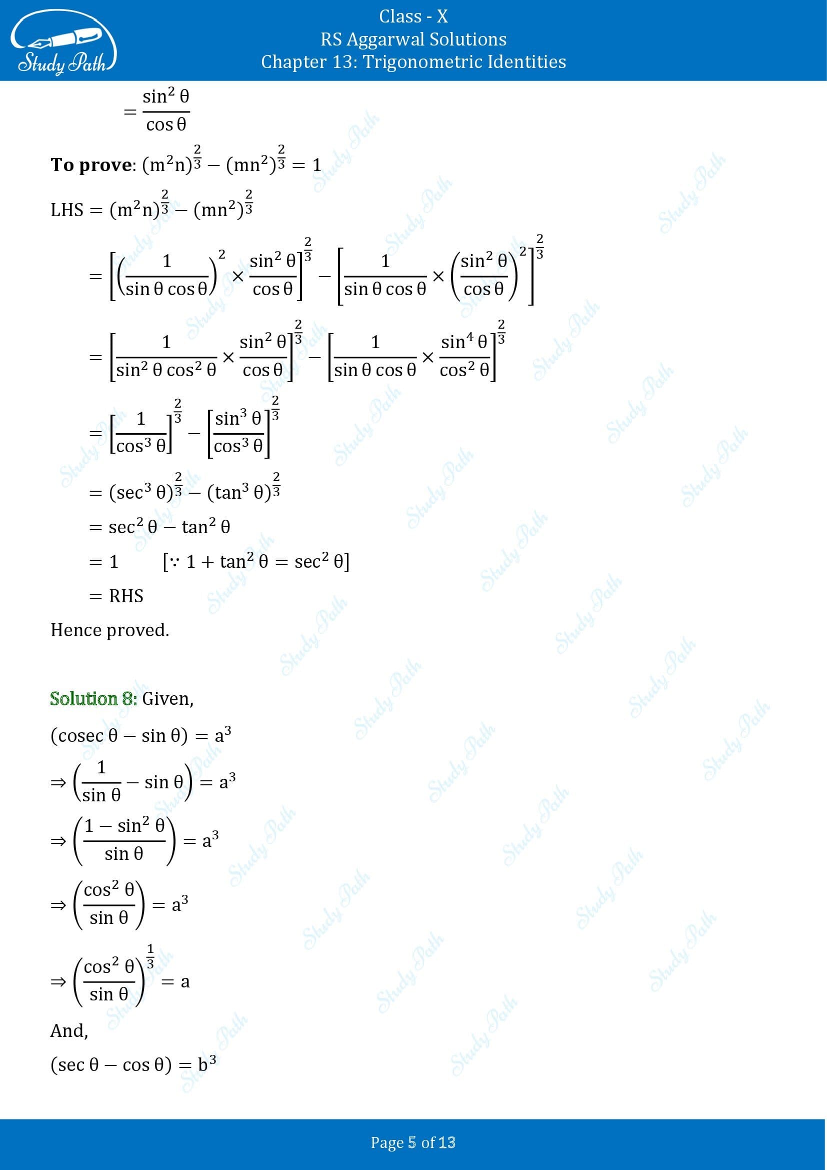 RS Aggarwal Solutions for Class 10 Chapter 13 Trigonometric Identities Exercise 13B 00005