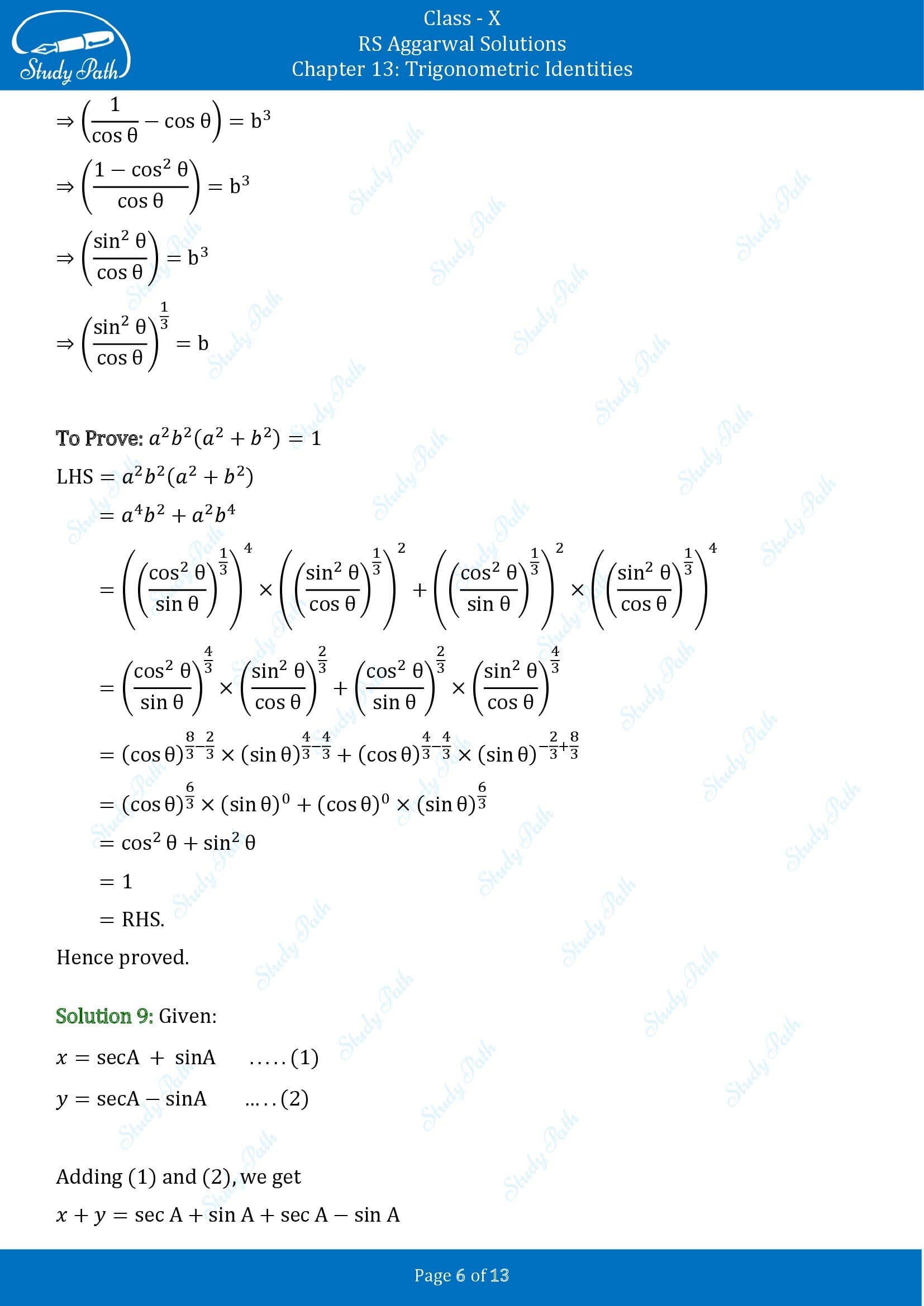 RS Aggarwal Solutions for Class 10 Chapter 13 Trigonometric Identities Exercise 13B 00006