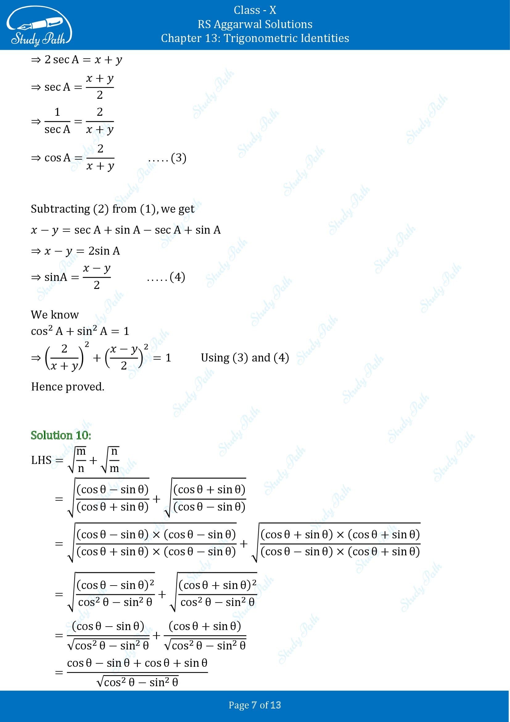 RS Aggarwal Solutions for Class 10 Chapter 13 Trigonometric Identities Exercise 13B 00007