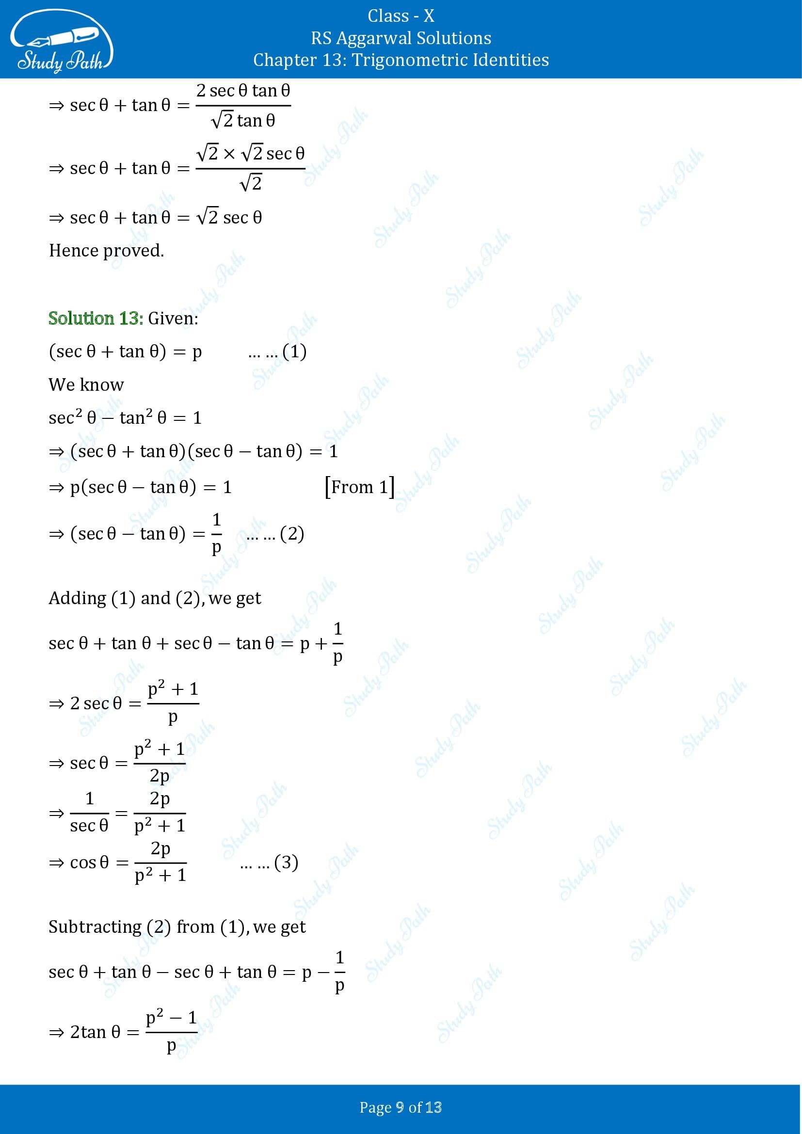 RS Aggarwal Solutions for Class 10 Chapter 13 Trigonometric Identities Exercise 13B 00009