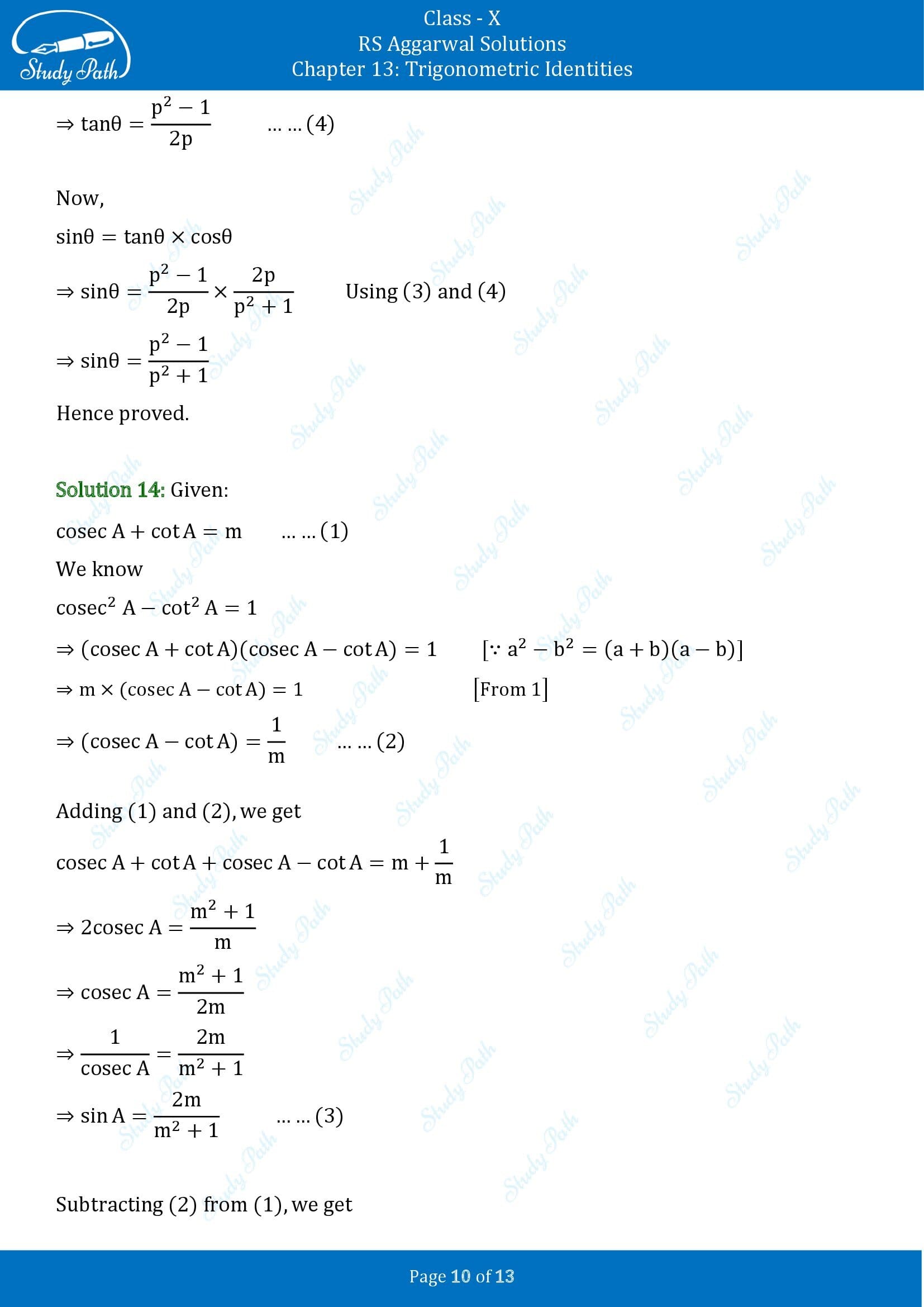 RS Aggarwal Solutions for Class 10 Chapter 13 Trigonometric Identities Exercise 13B 00010