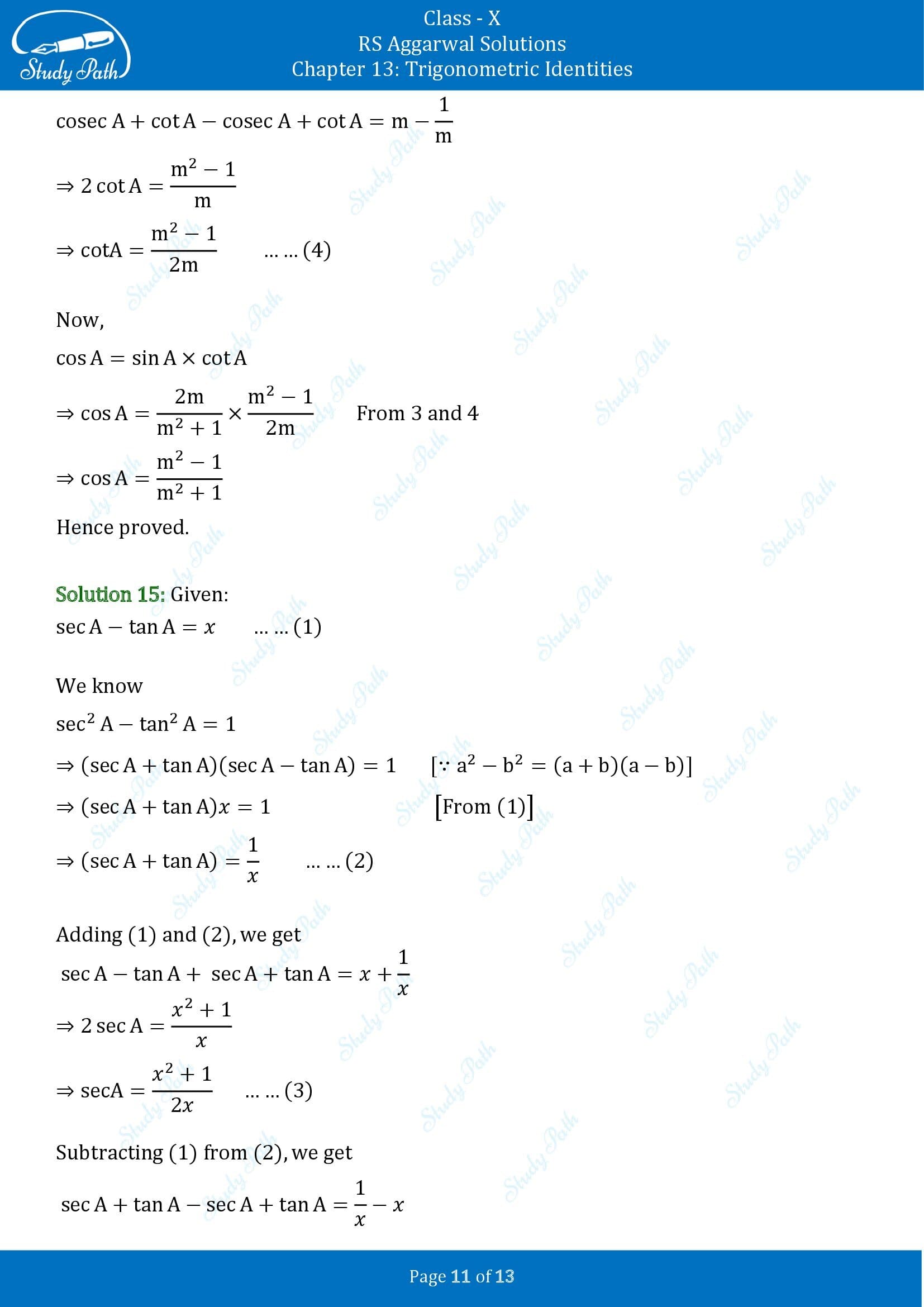 RS Aggarwal Solutions for Class 10 Chapter 13 Trigonometric Identities Exercise 13B 00011