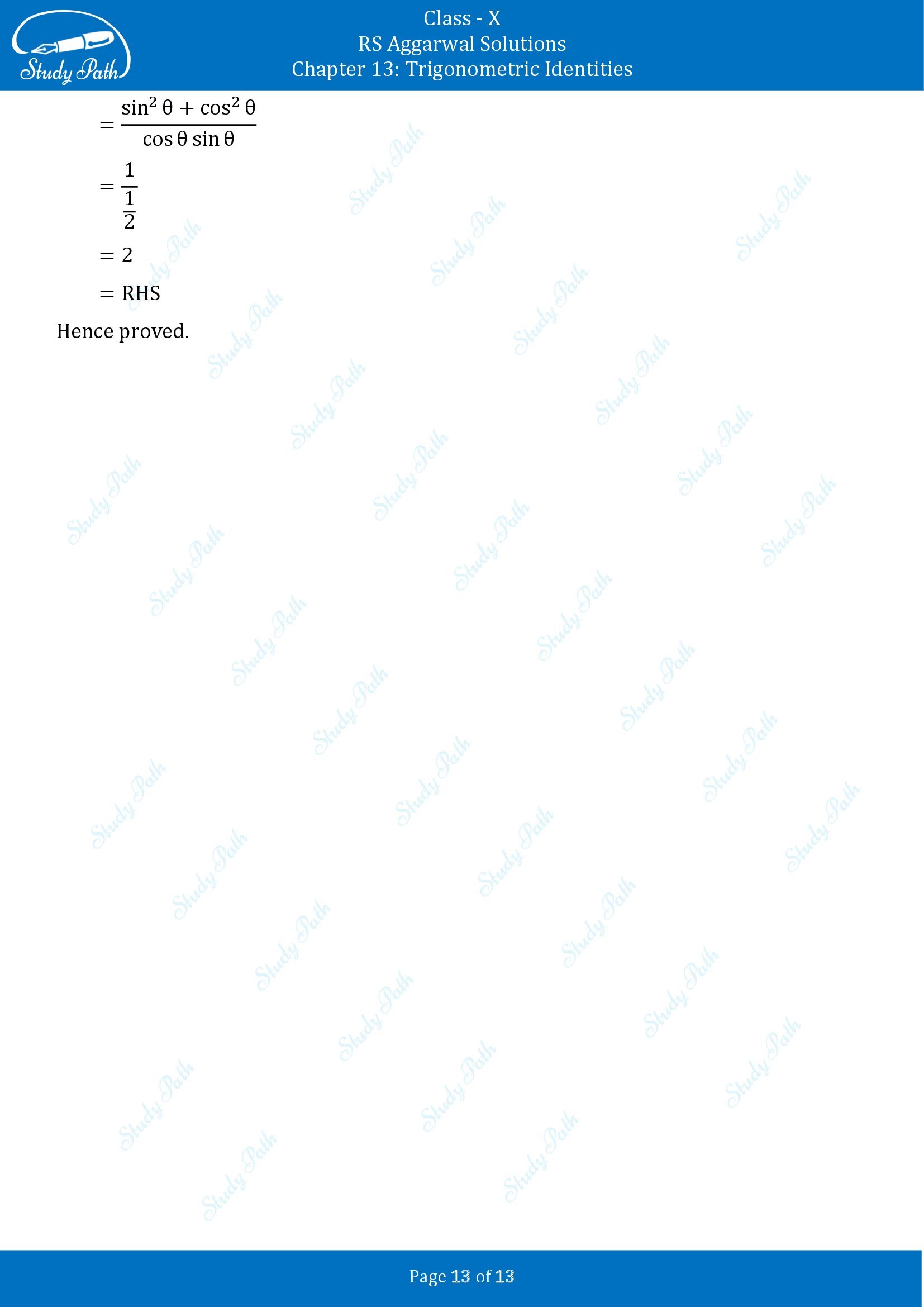 RS Aggarwal Solutions for Class 10 Chapter 13 Trigonometric Identities Exercise 13B 00013