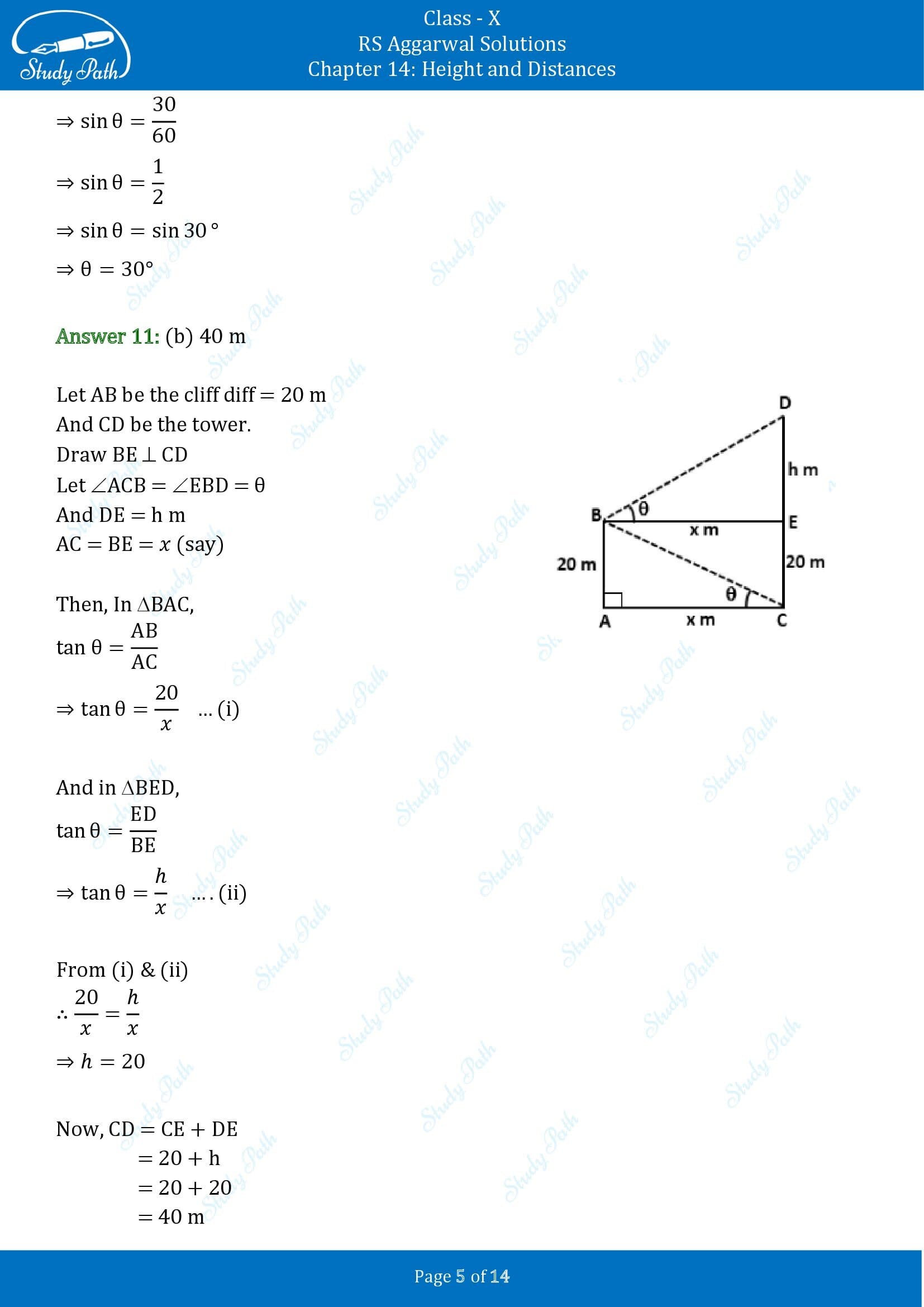 RS Aggarwal Solutions for Class 10 Chapter 14 Height and Distances Multiple Choice Questions 00005