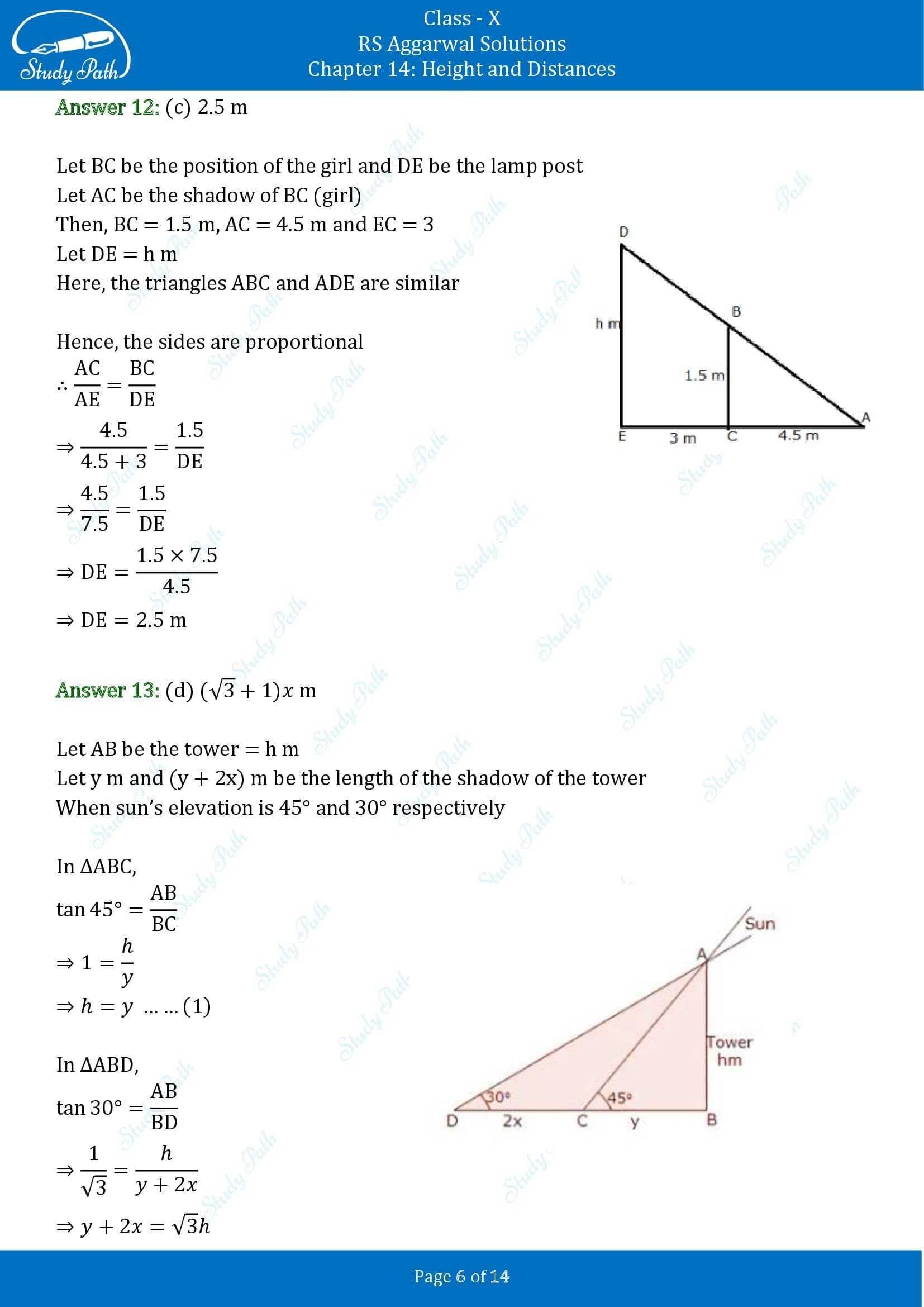 RS Aggarwal Solutions for Class 10 Chapter 14 Height and Distances Multiple Choice Questions 00006