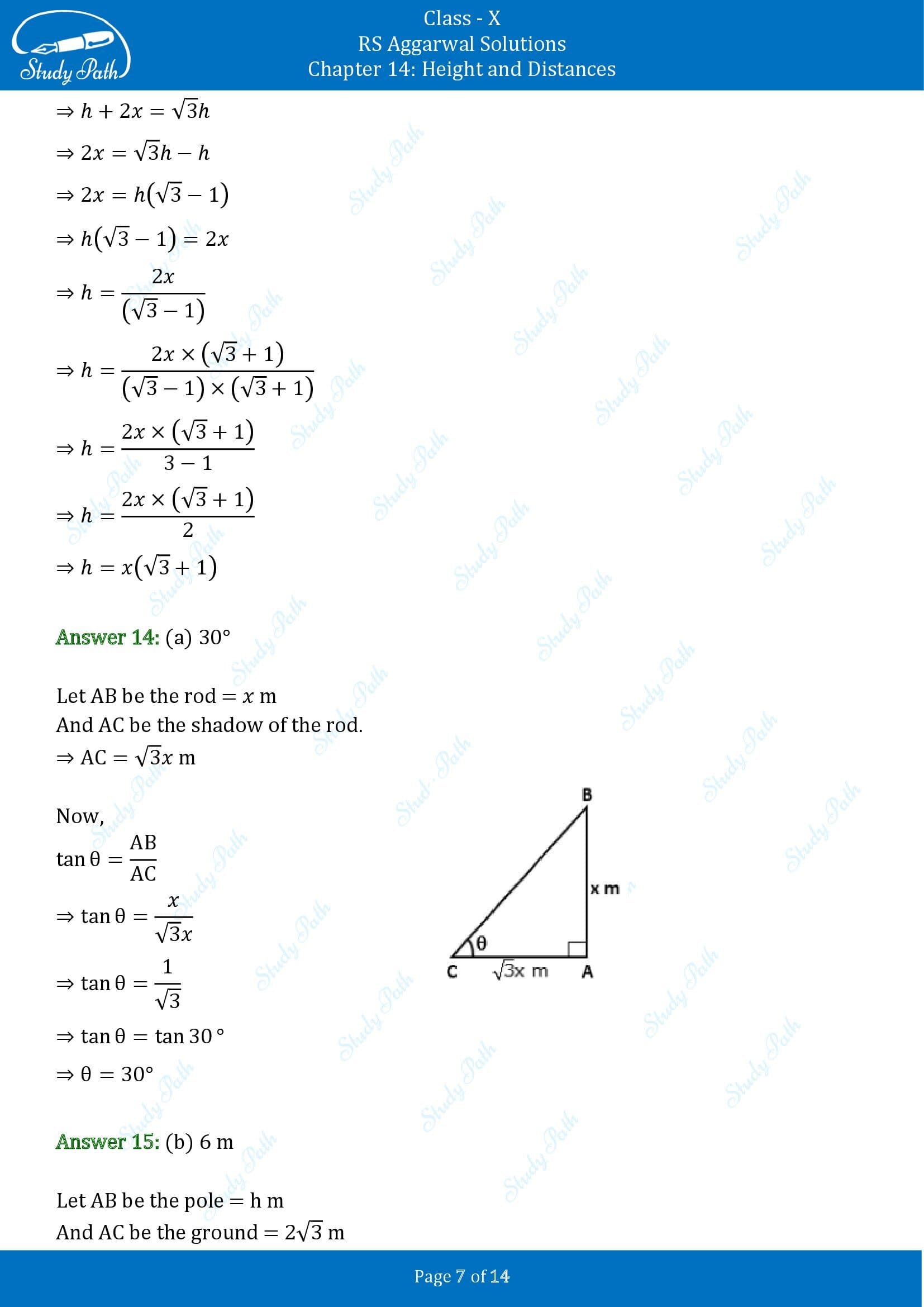 RS Aggarwal Solutions for Class 10 Chapter 14 Height and Distances Multiple Choice Questions 00007