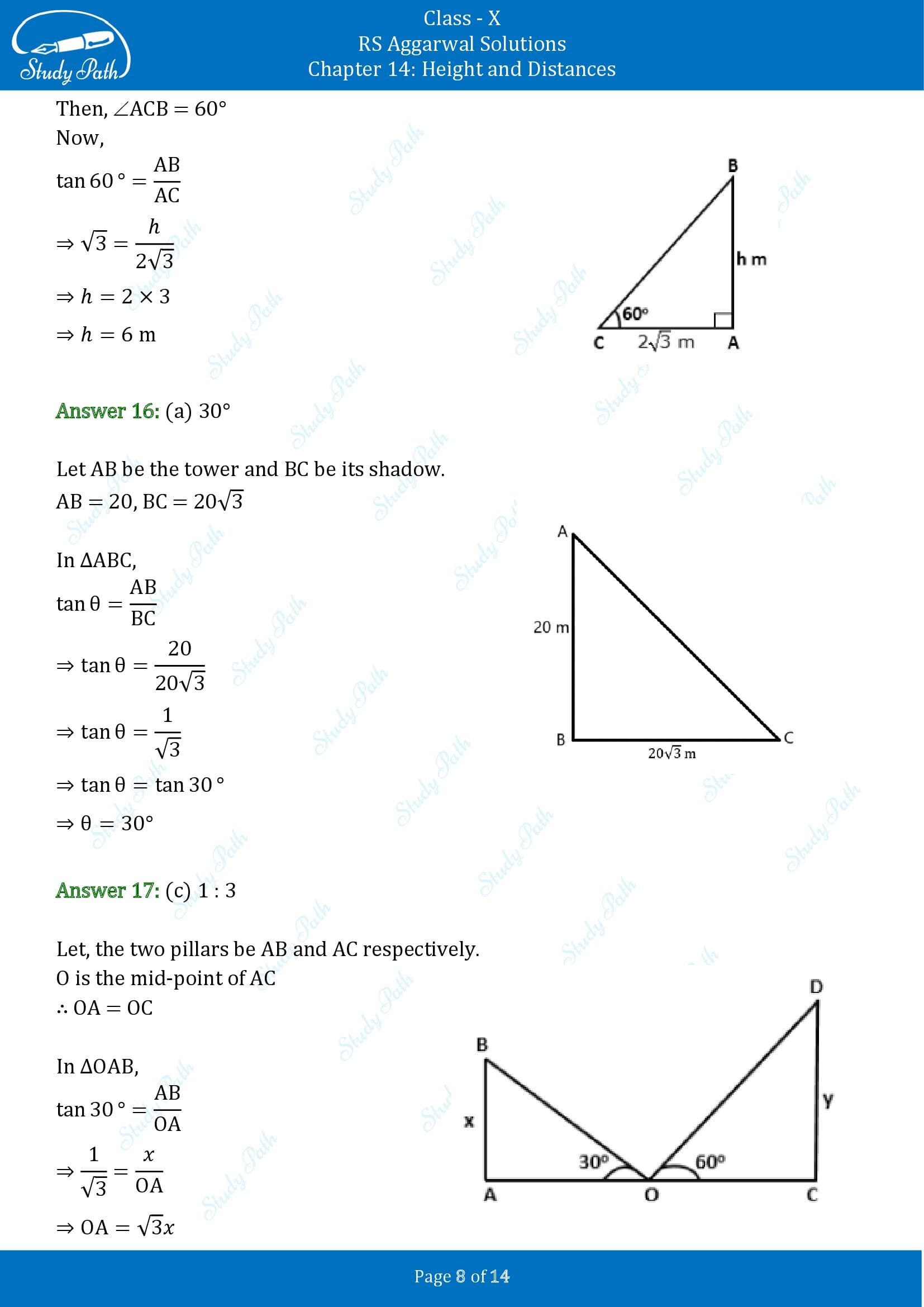 RS Aggarwal Solutions for Class 10 Chapter 14 Height and Distances Multiple Choice Questions 00008