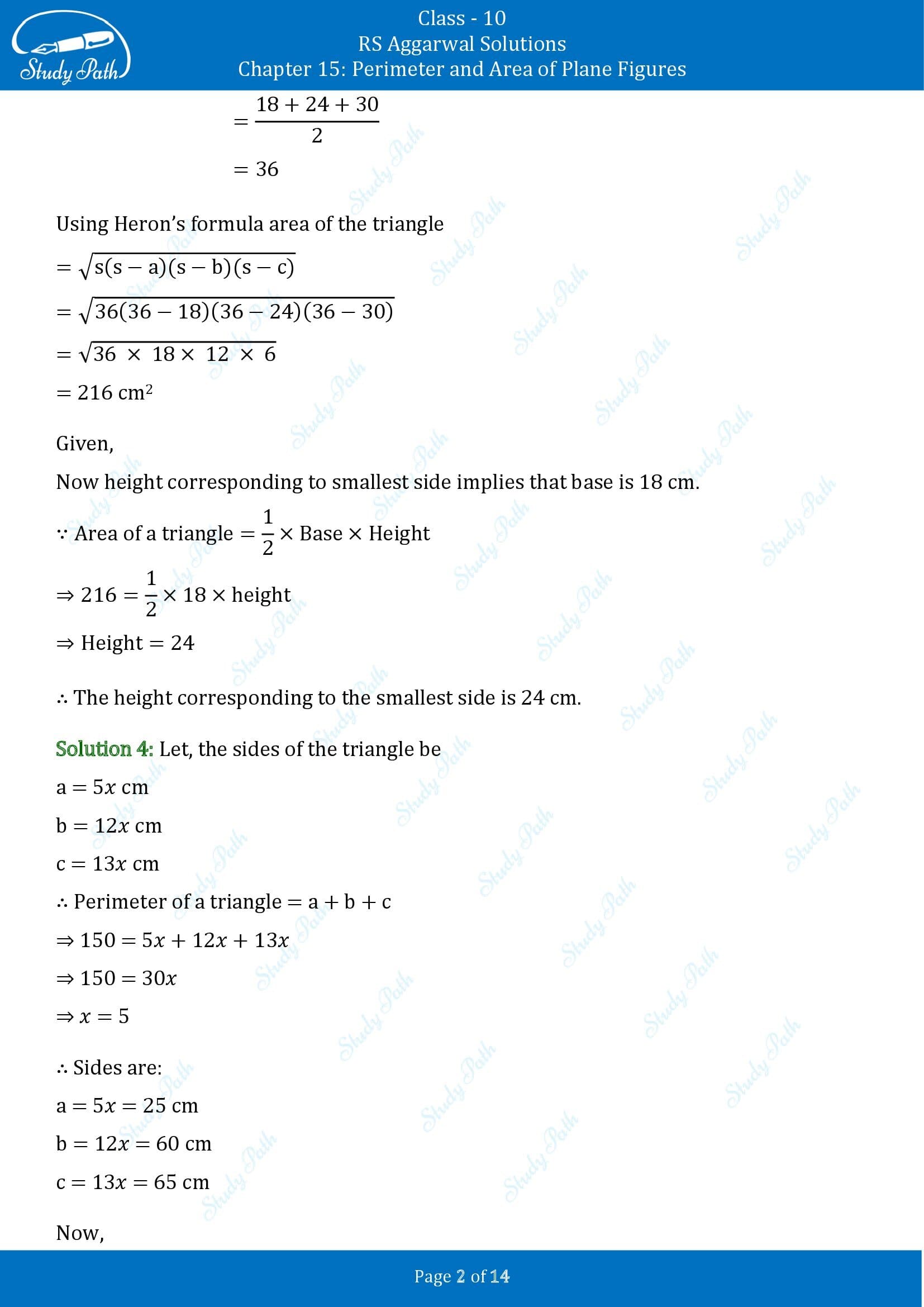 RS Aggarwal Solutions for Class 10 Chapter 15 Perimeter and Area of Plane Figures Exercise 15A 00002