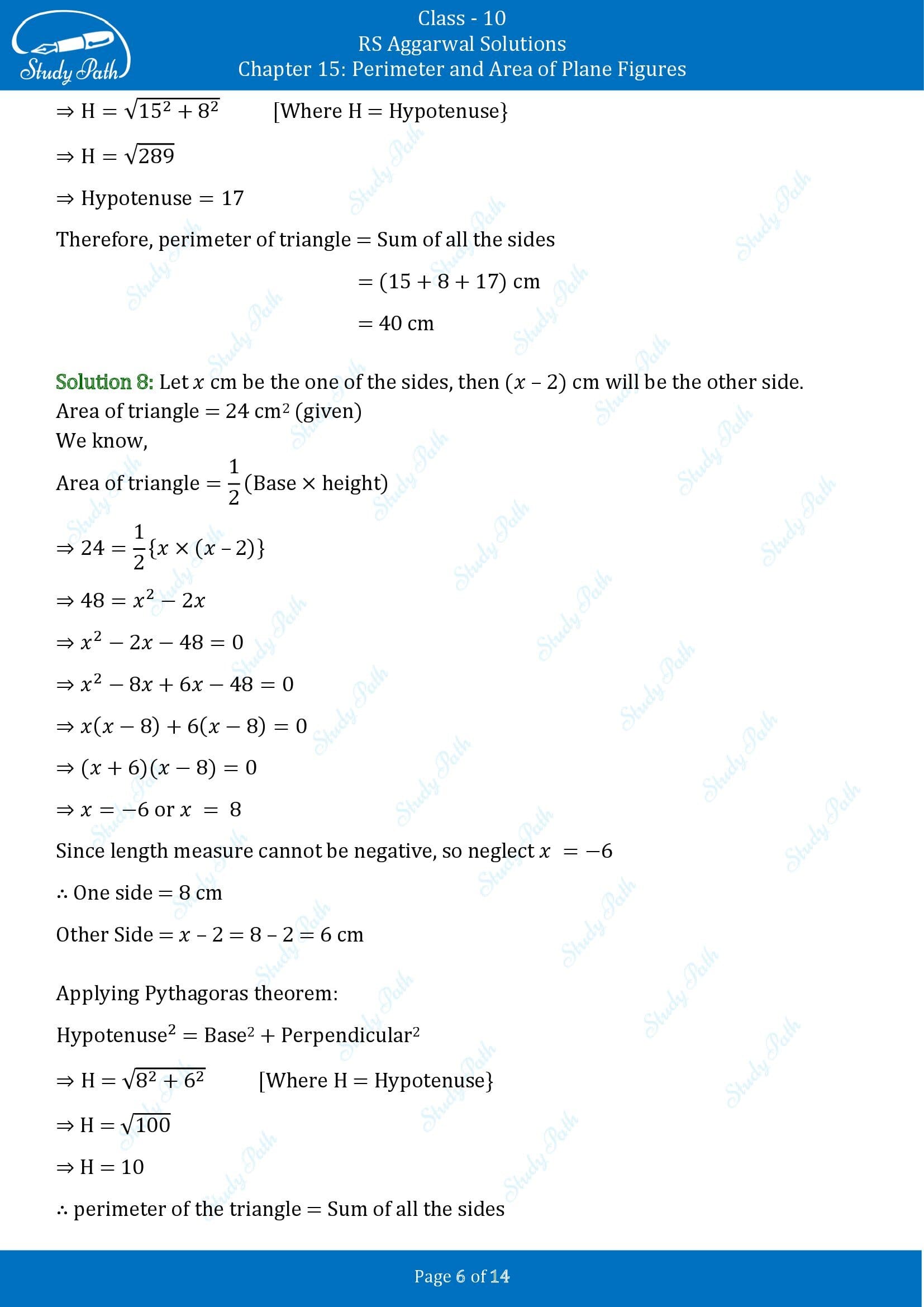 RS Aggarwal Solutions for Class 10 Chapter 15 Perimeter and Area of Plane Figures Exercise 15A 00006