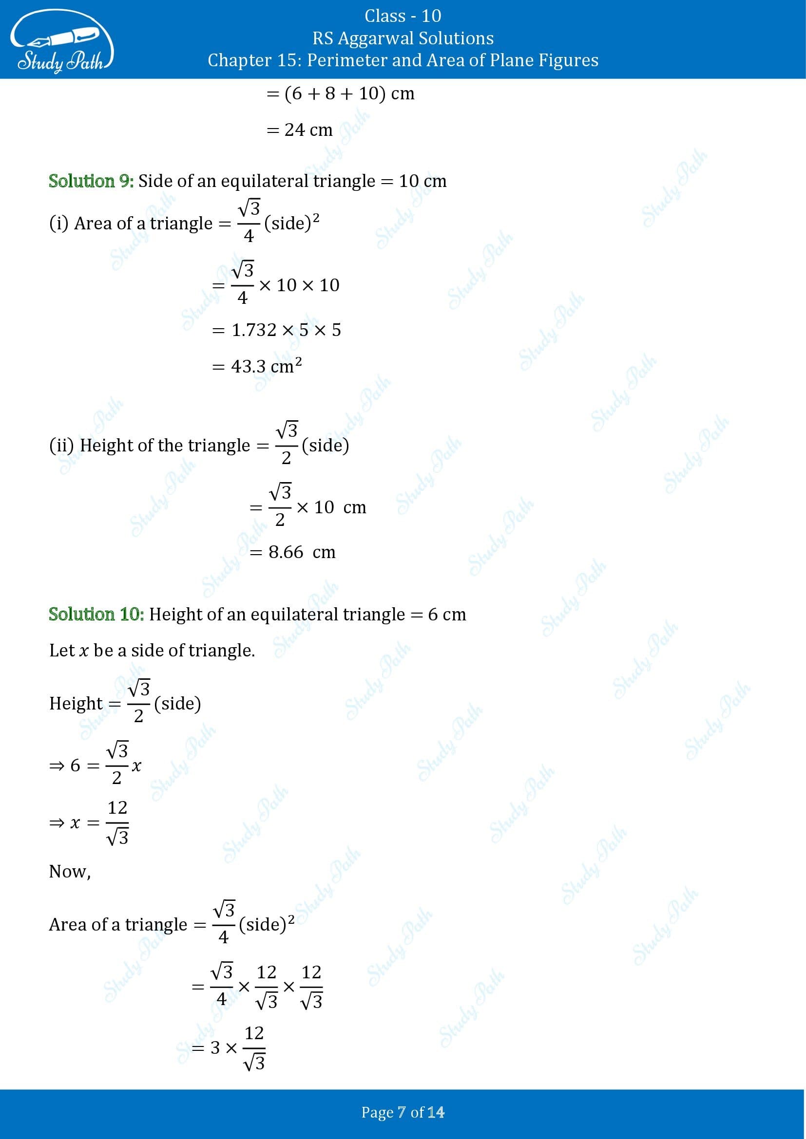 RS Aggarwal Solutions for Class 10 Chapter 15 Perimeter and Area of Plane Figures Exercise 15A 00007