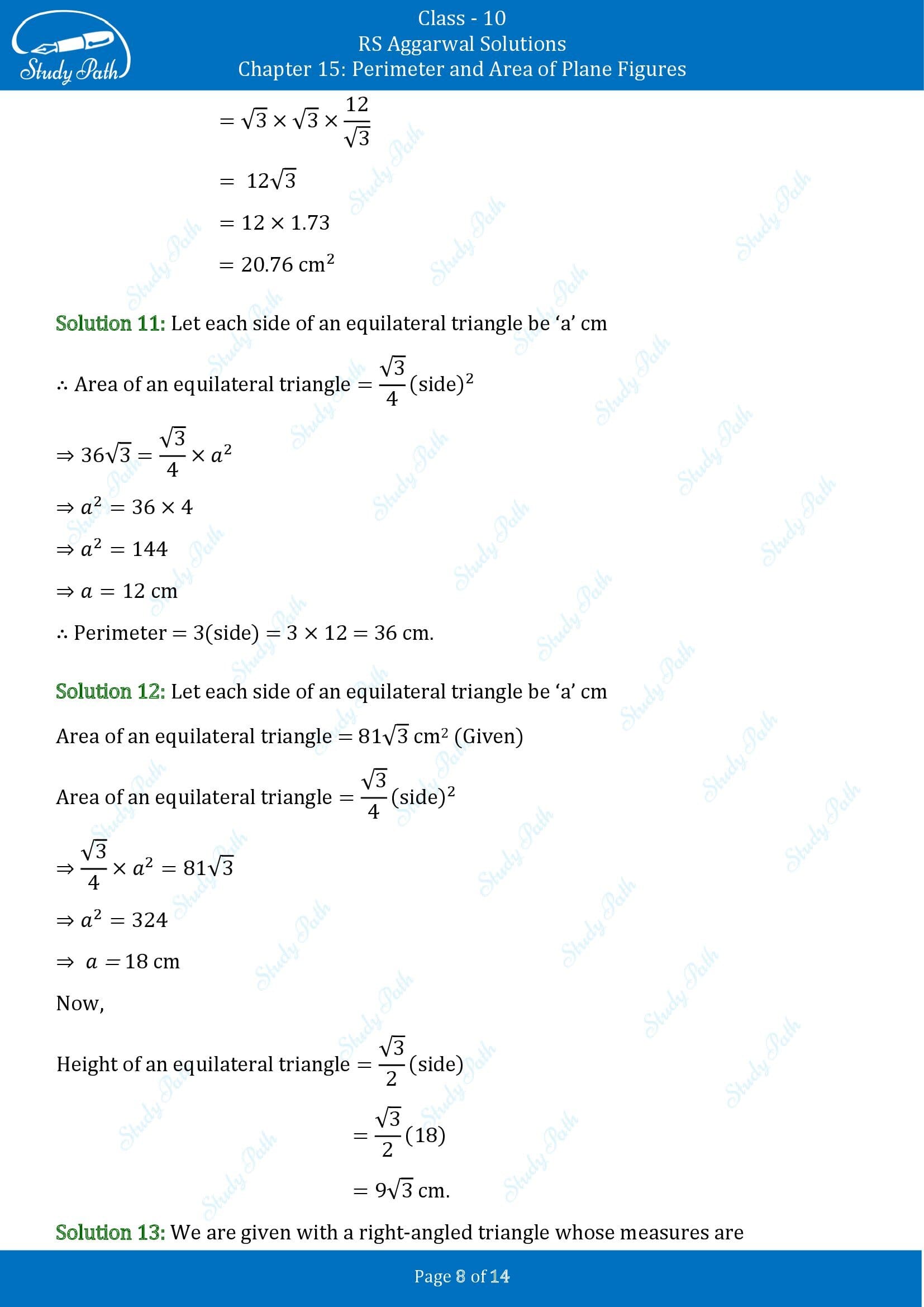 RS Aggarwal Solutions for Class 10 Chapter 15 Perimeter and Area of Plane Figures Exercise 15A 00008