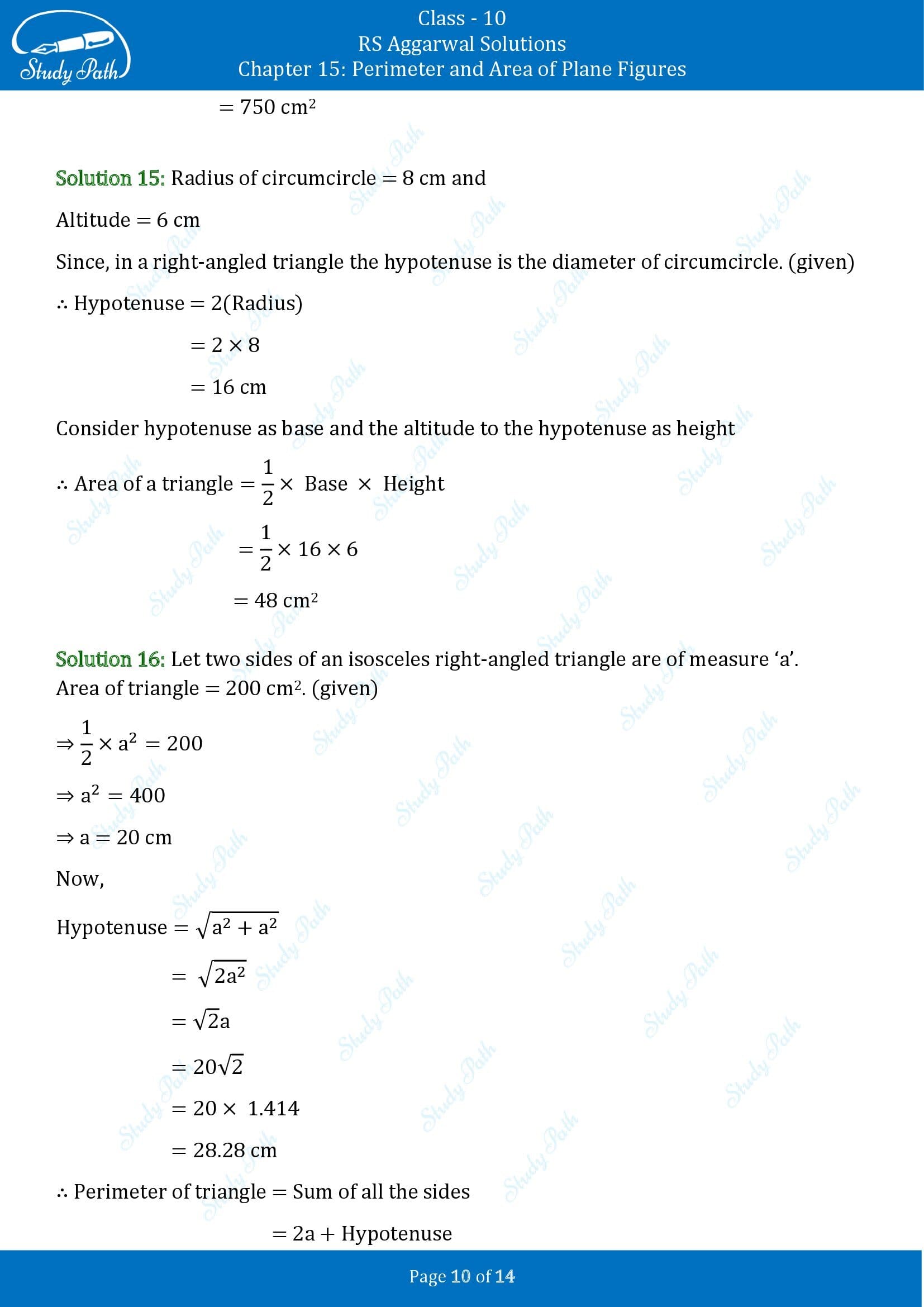 RS Aggarwal Solutions for Class 10 Chapter 15 Perimeter and Area of Plane Figures Exercise 15A 00010