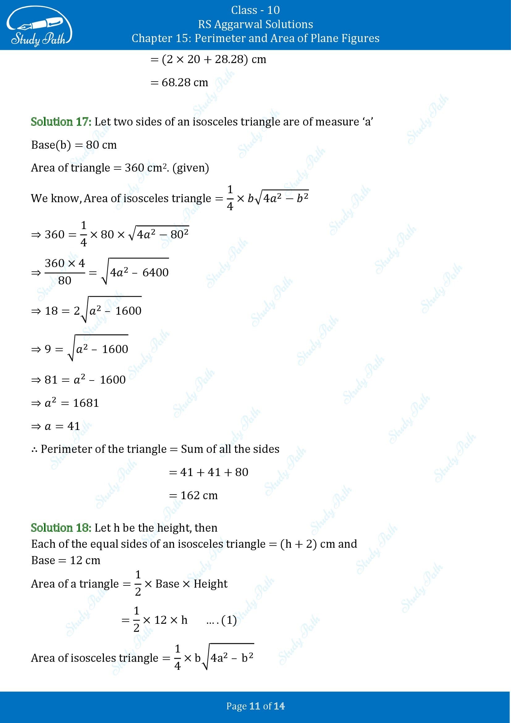 RS Aggarwal Solutions for Class 10 Chapter 15 Perimeter and Area of Plane Figures Exercise 15A 00011