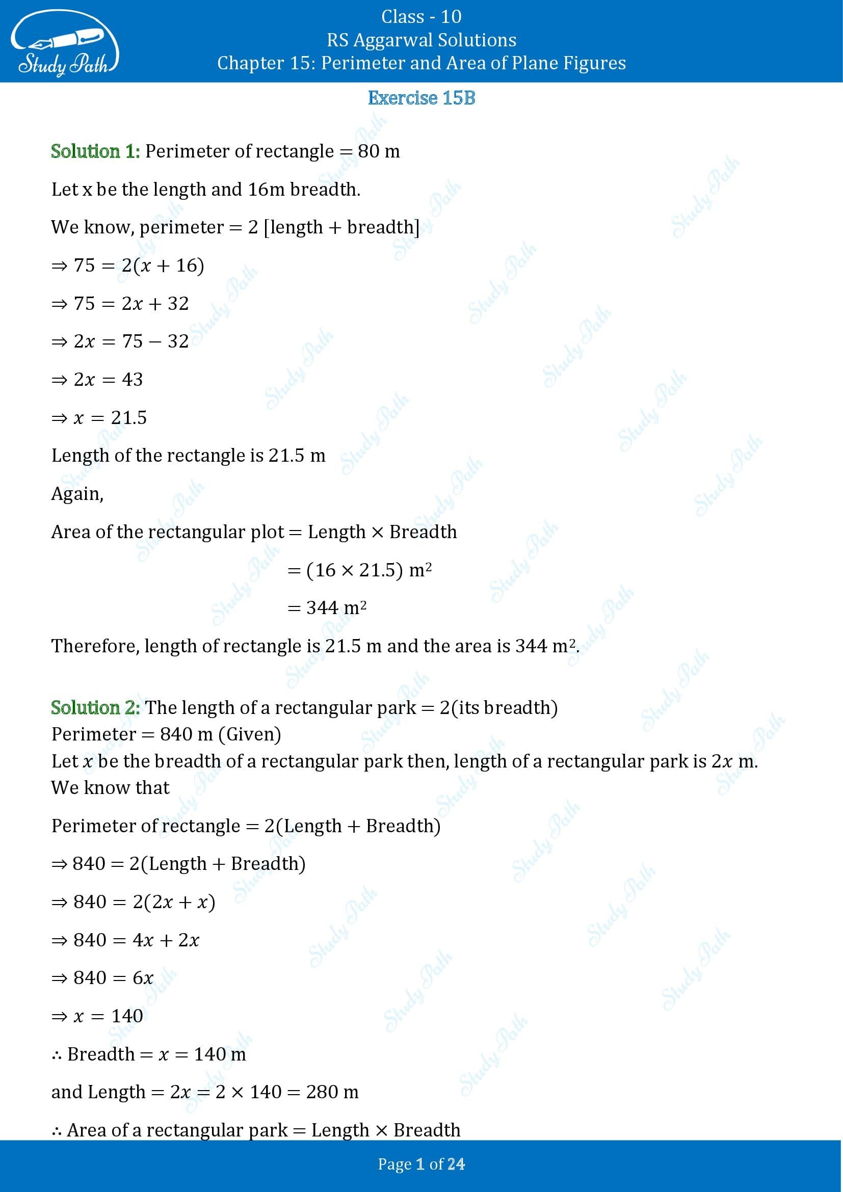 RS Aggarwal Solutions for Class 10 Chapter 15 Perimeter and Area of Plane Figures Exercise 15B 00001