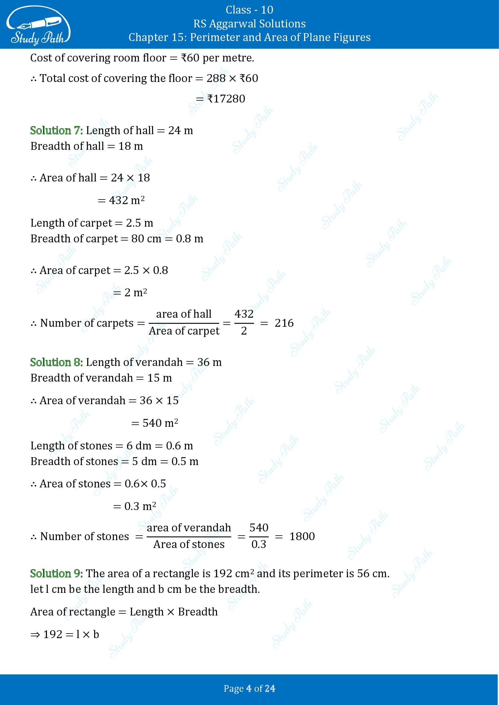 RS Aggarwal Solutions for Class 10 Chapter 15 Perimeter and Area of Plane Figures Exercise 15B 00004