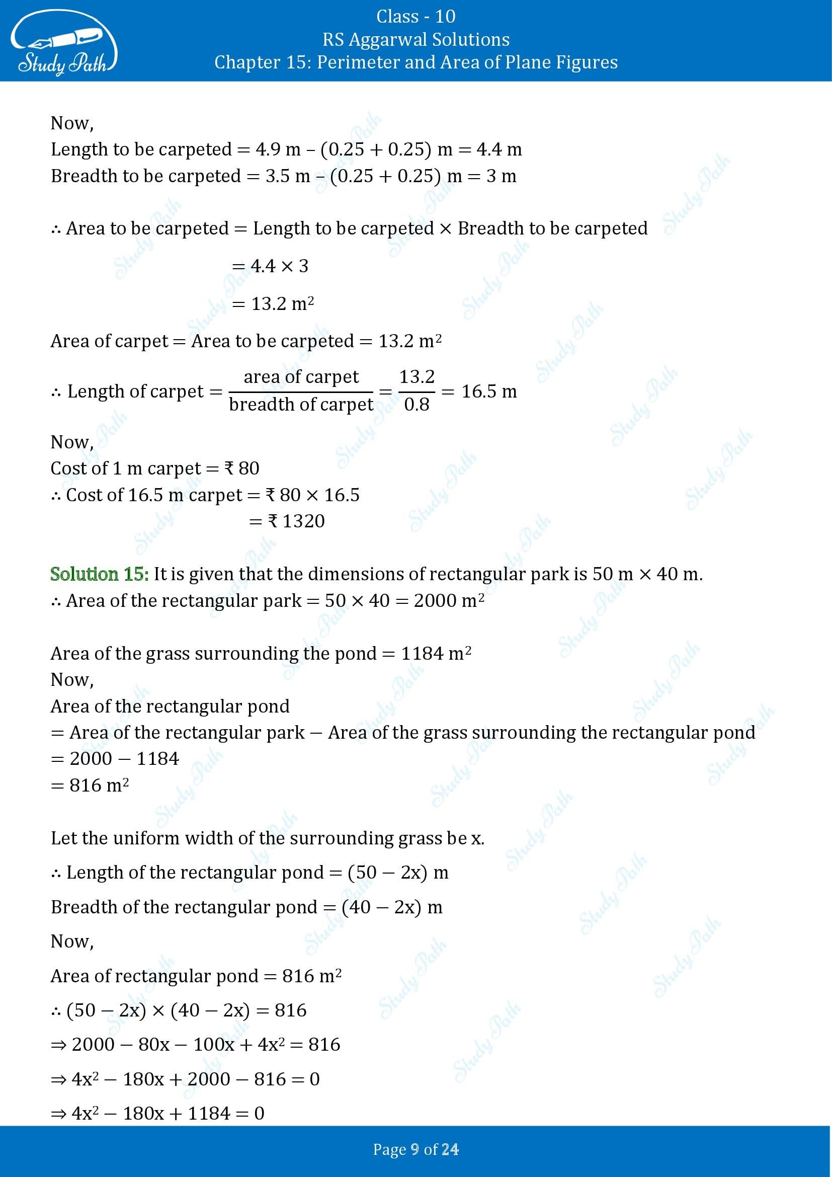 RS Aggarwal Solutions for Class 10 Chapter 15 Perimeter and Area of Plane Figures Exercise 15B 00009