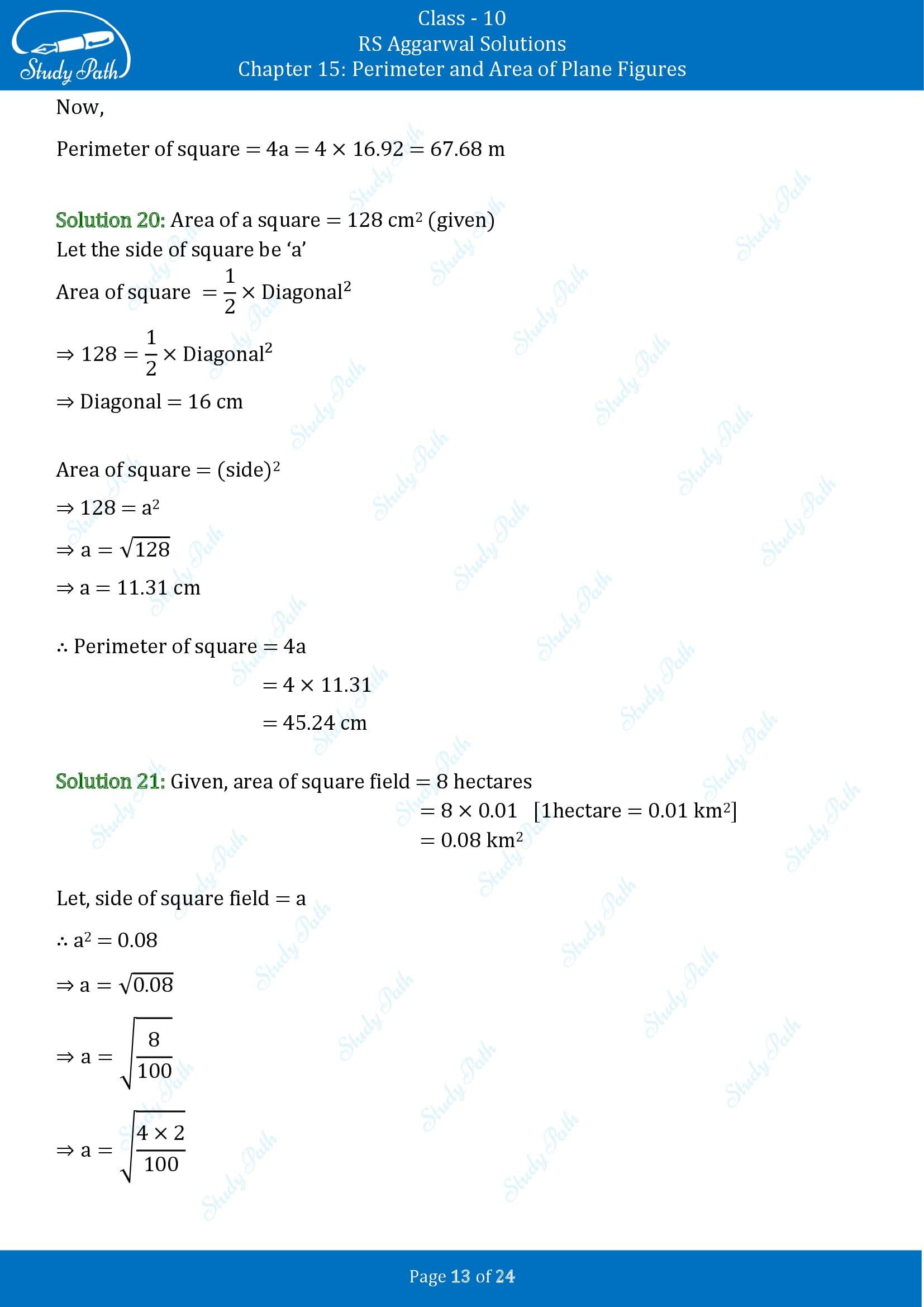 RS Aggarwal Solutions for Class 10 Chapter 15 Perimeter and Area of Plane Figures Exercise 15B 00013