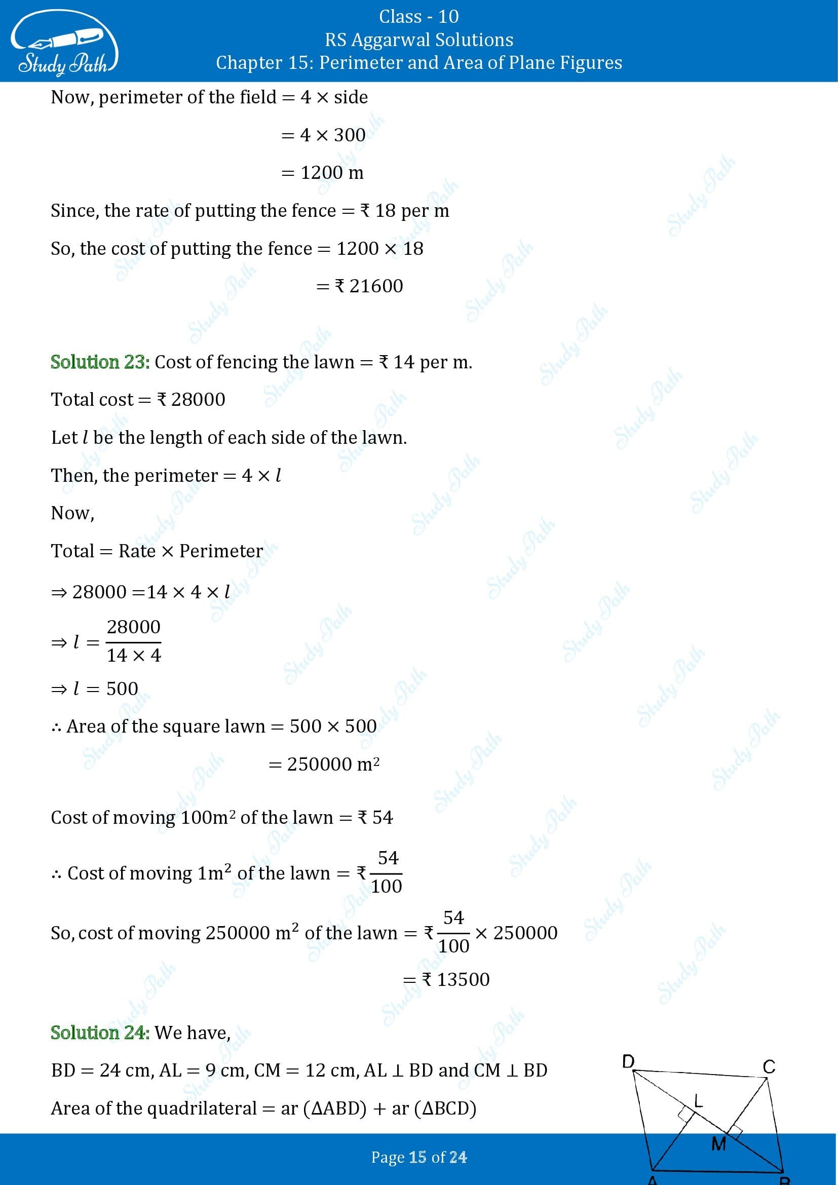 RS Aggarwal Solutions for Class 10 Chapter 15 Perimeter and Area of Plane Figures Exercise 15B 00015