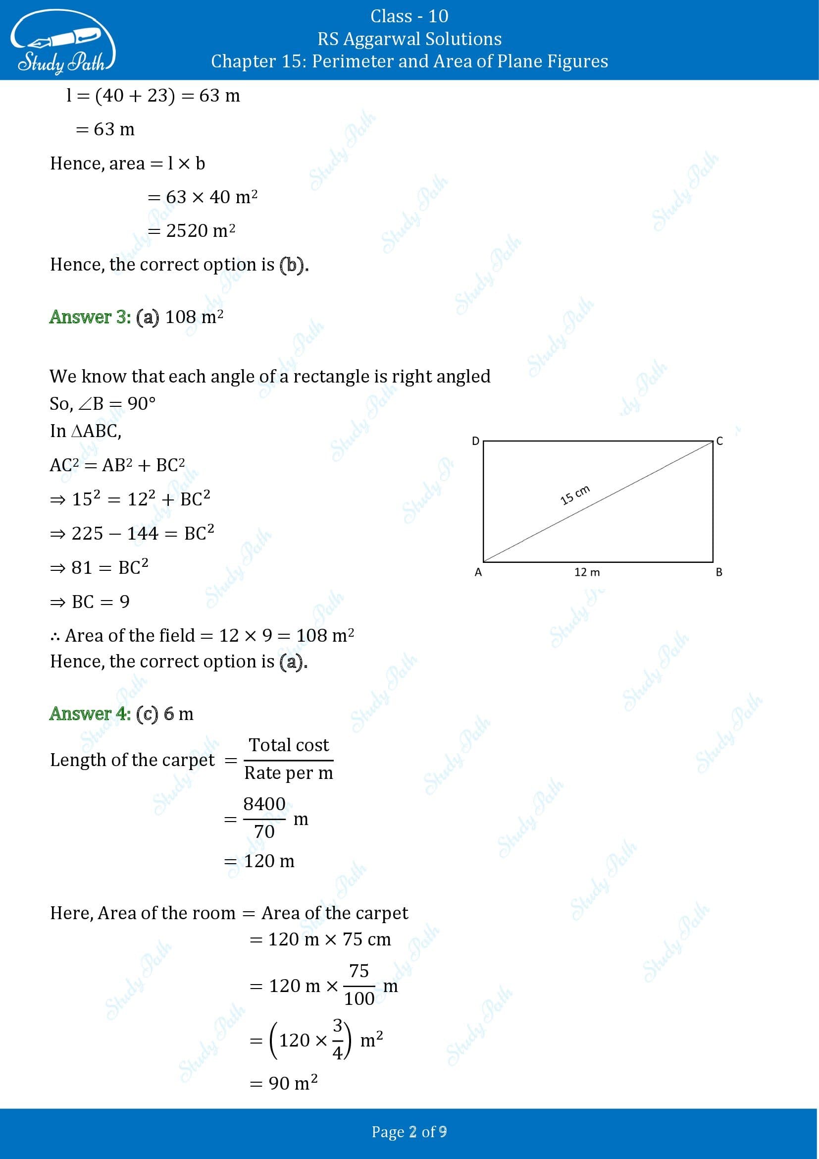 RS Aggarwal Solutions for Class 10 Chapter 15 Perimeter and Area of Plane Figures Multiple Choice Questions 00002