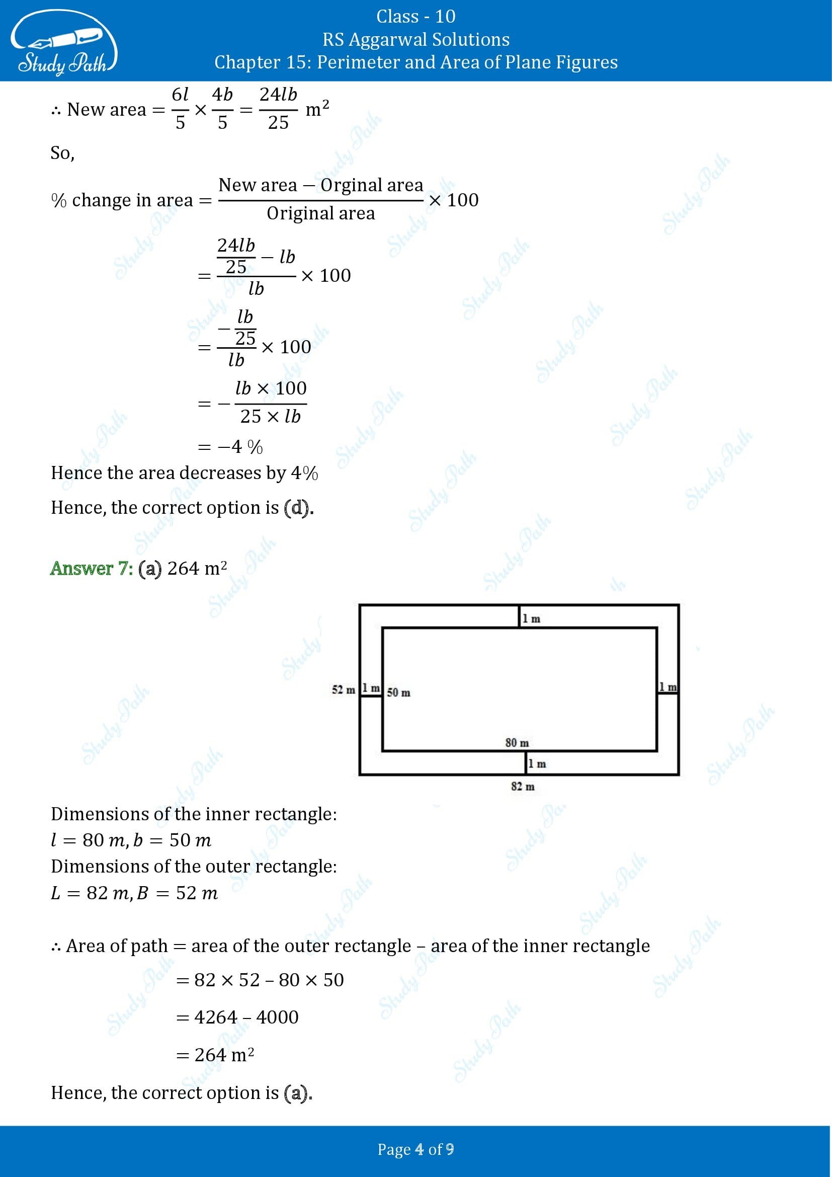 RS Aggarwal Solutions for Class 10 Chapter 15 Perimeter and Area of Plane Figures Multiple Choice Questions 00004