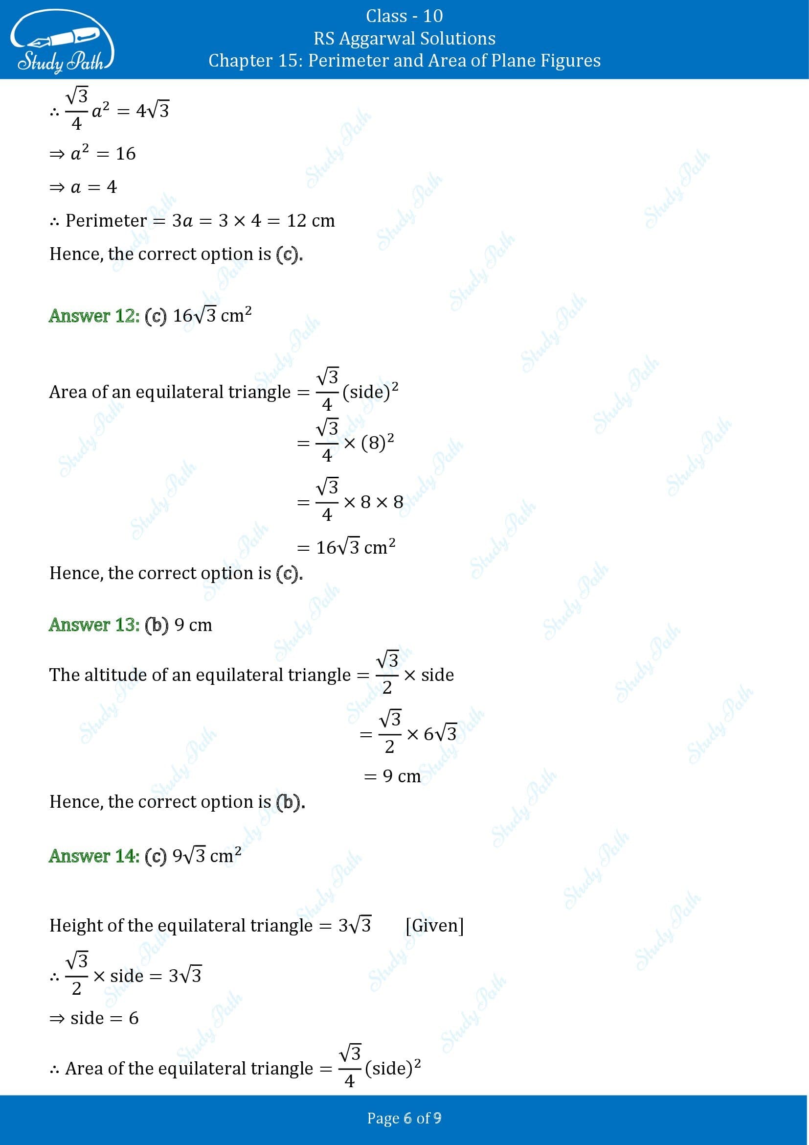 RS Aggarwal Solutions for Class 10 Chapter 15 Perimeter and Area of Plane Figures Multiple Choice Questions 00006