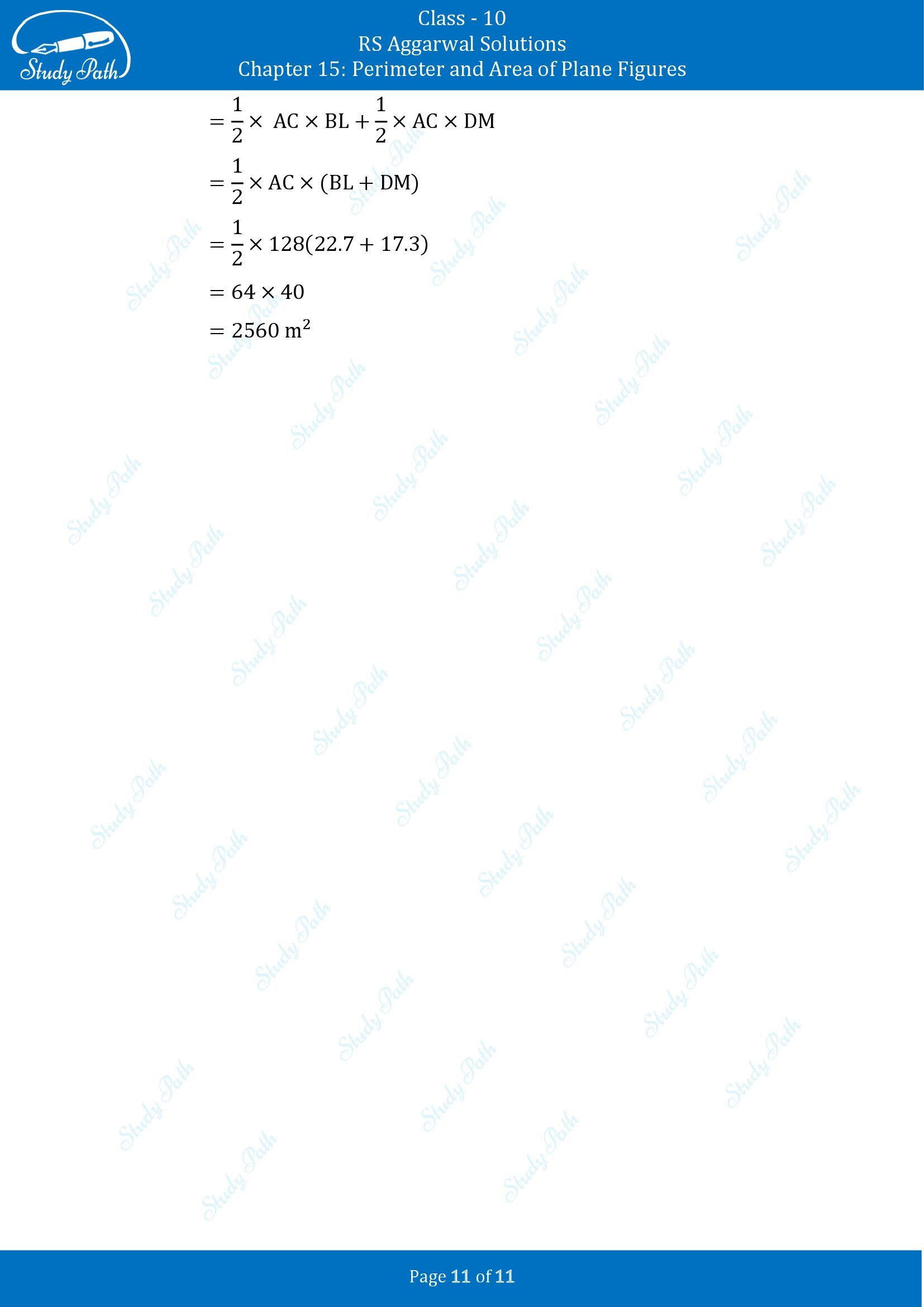 RS Aggarwal Solutions for Class 10 Chapter 15 Perimeter and Area of Plane Figures Test Yourself 15 00011