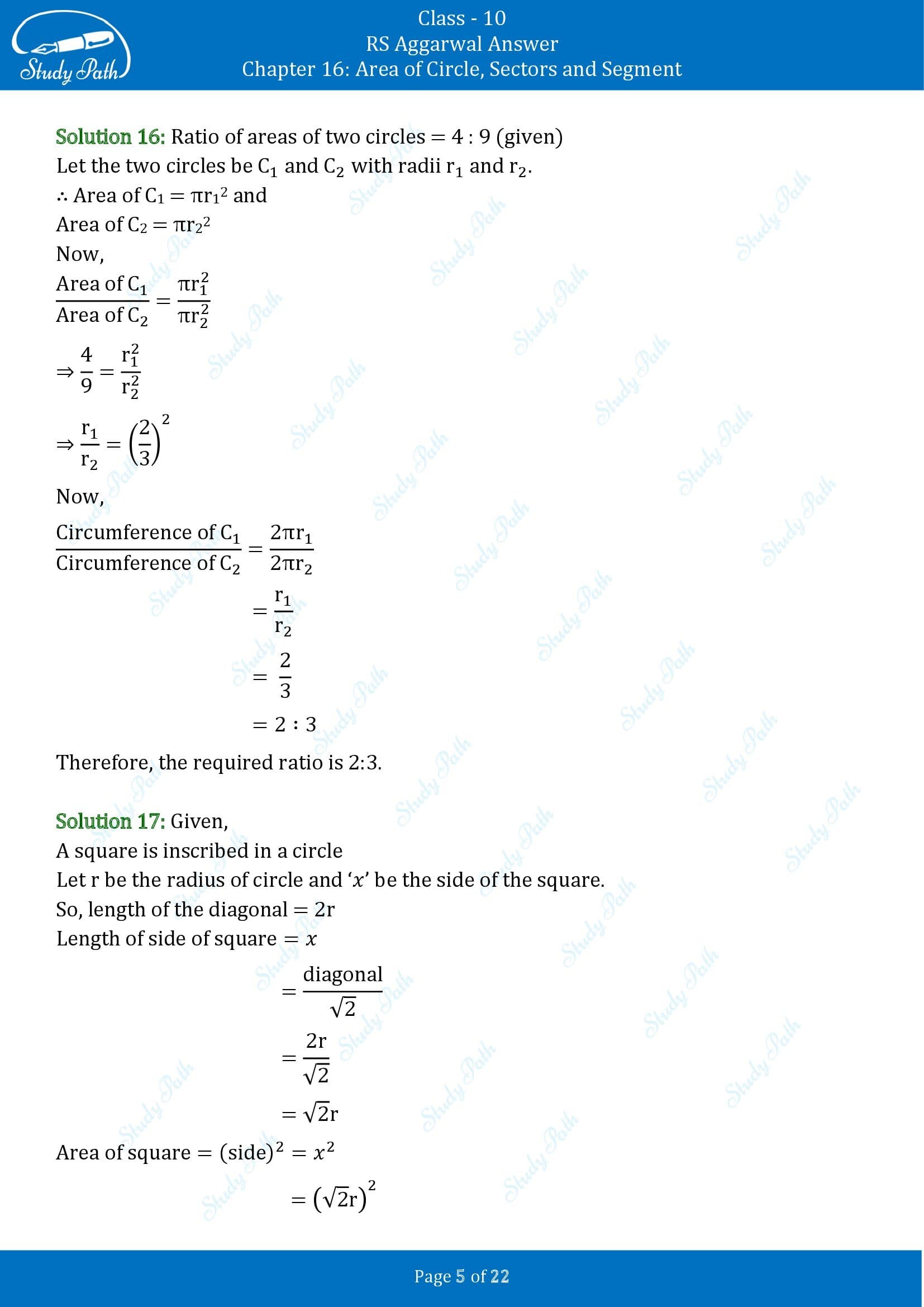 RS Aggarwal Solutions for Class 10 Chapter 16 Area of Circle Sector and Segment Exercise 16B 00005