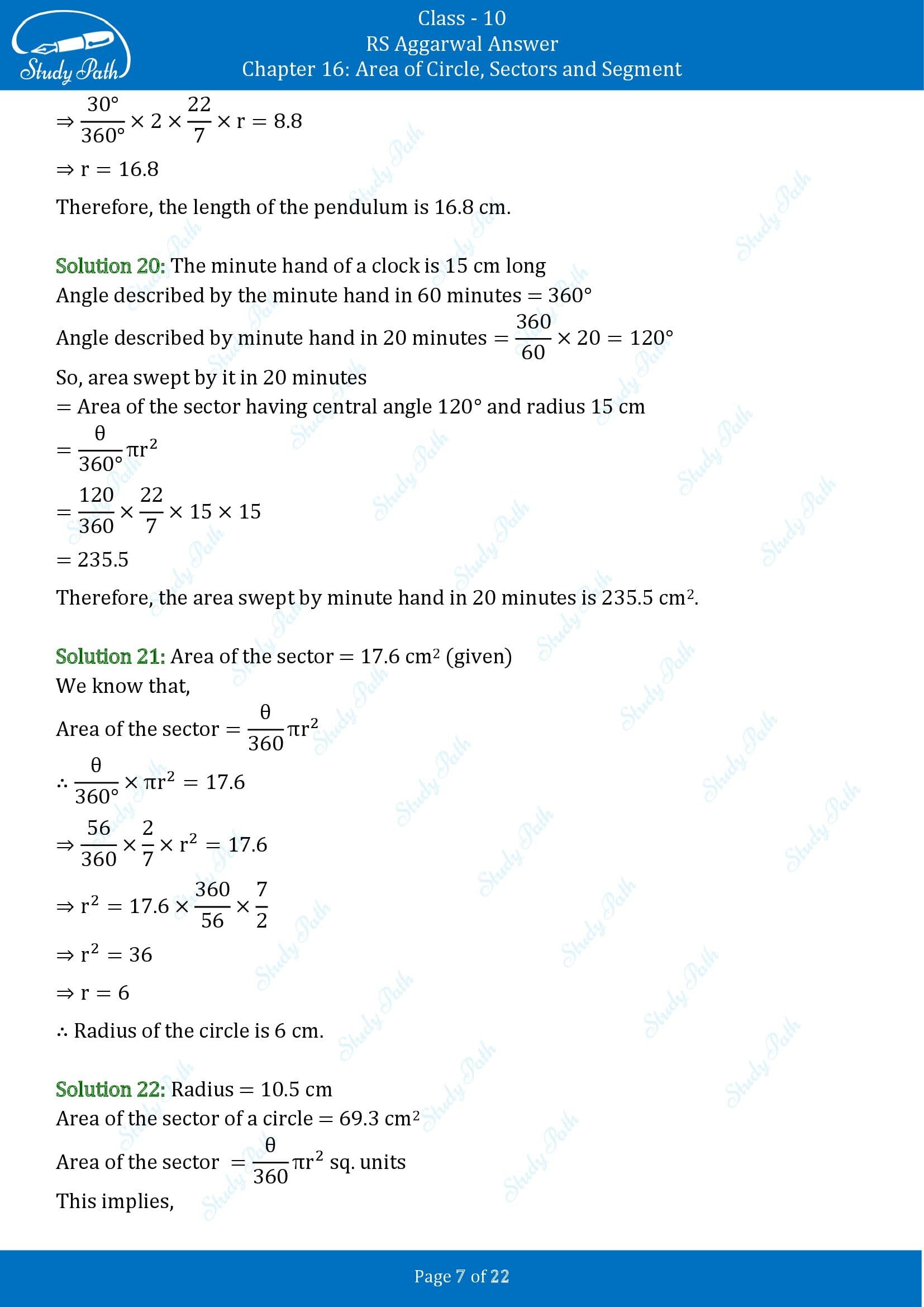 RS Aggarwal Solutions for Class 10 Chapter 16 Area of Circle Sector and Segment Exercise 16B 00007