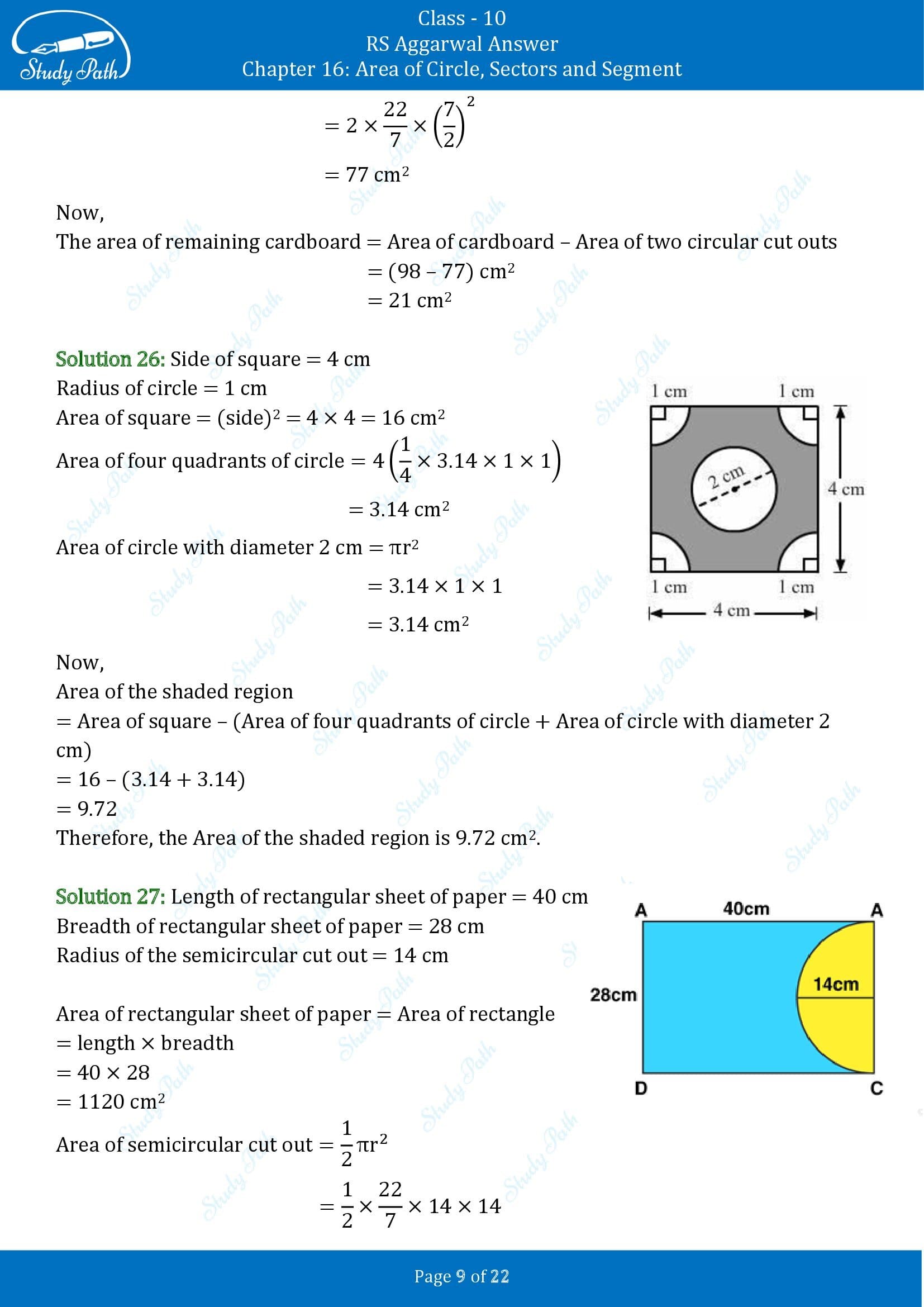 RS Aggarwal Solutions for Class 10 Chapter 16 Area of Circle Sector and Segment Exercise 16B 00009