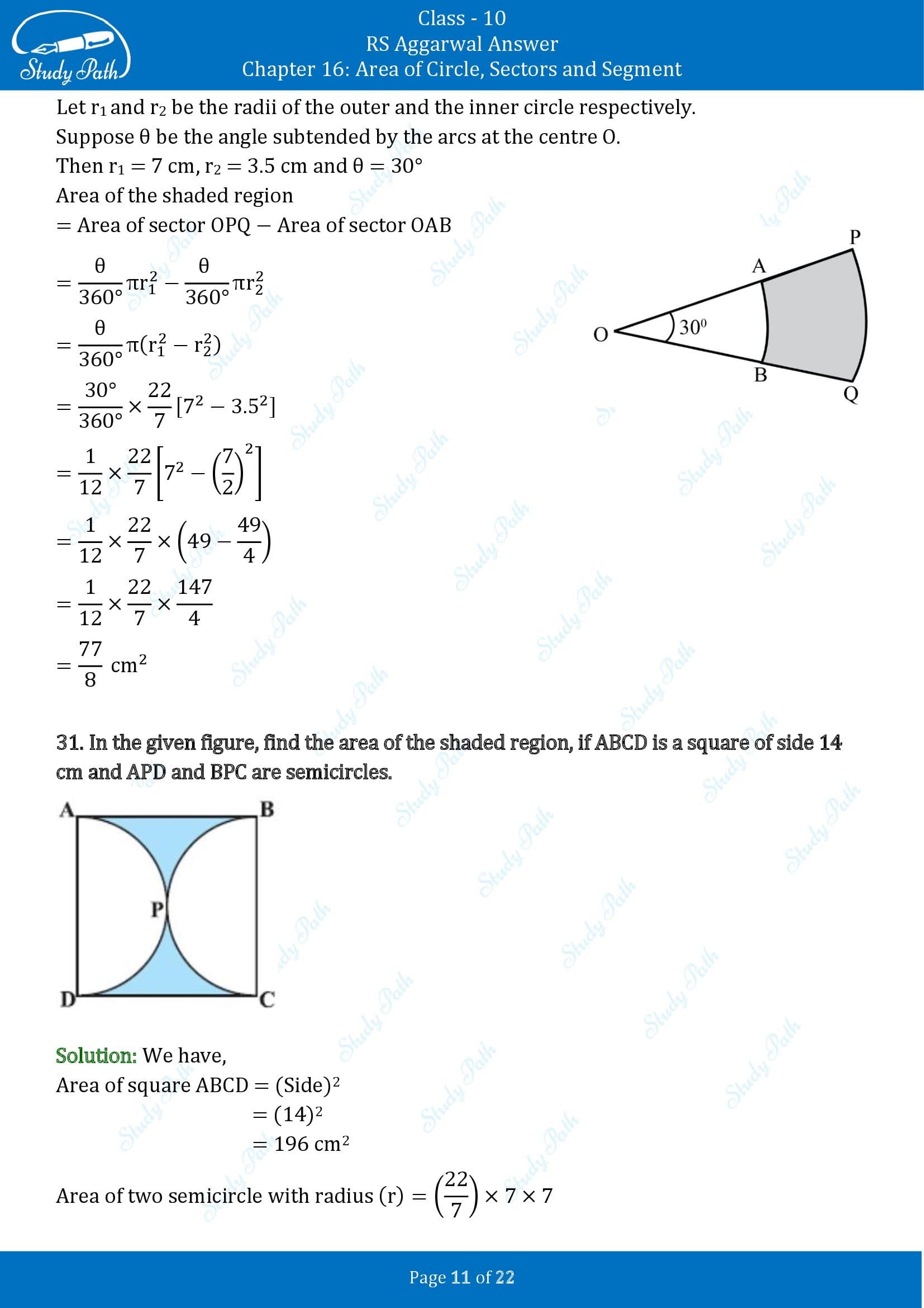 RS Aggarwal Solutions for Class 10 Chapter 16 Area of Circle Sector and Segment Exercise 16B 00011