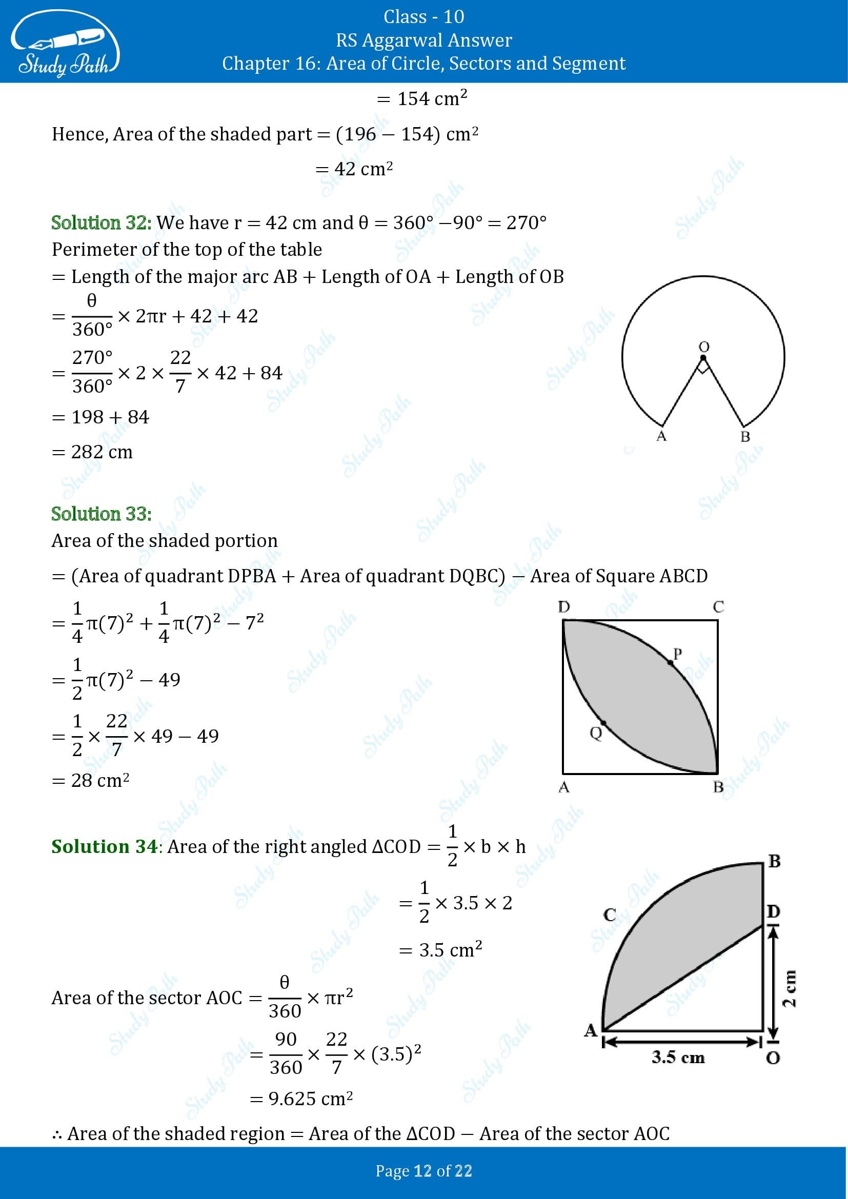 RS Aggarwal Solutions for Class 10 Chapter 16 Area of Circle Sector and Segment Exercise 16B 00012