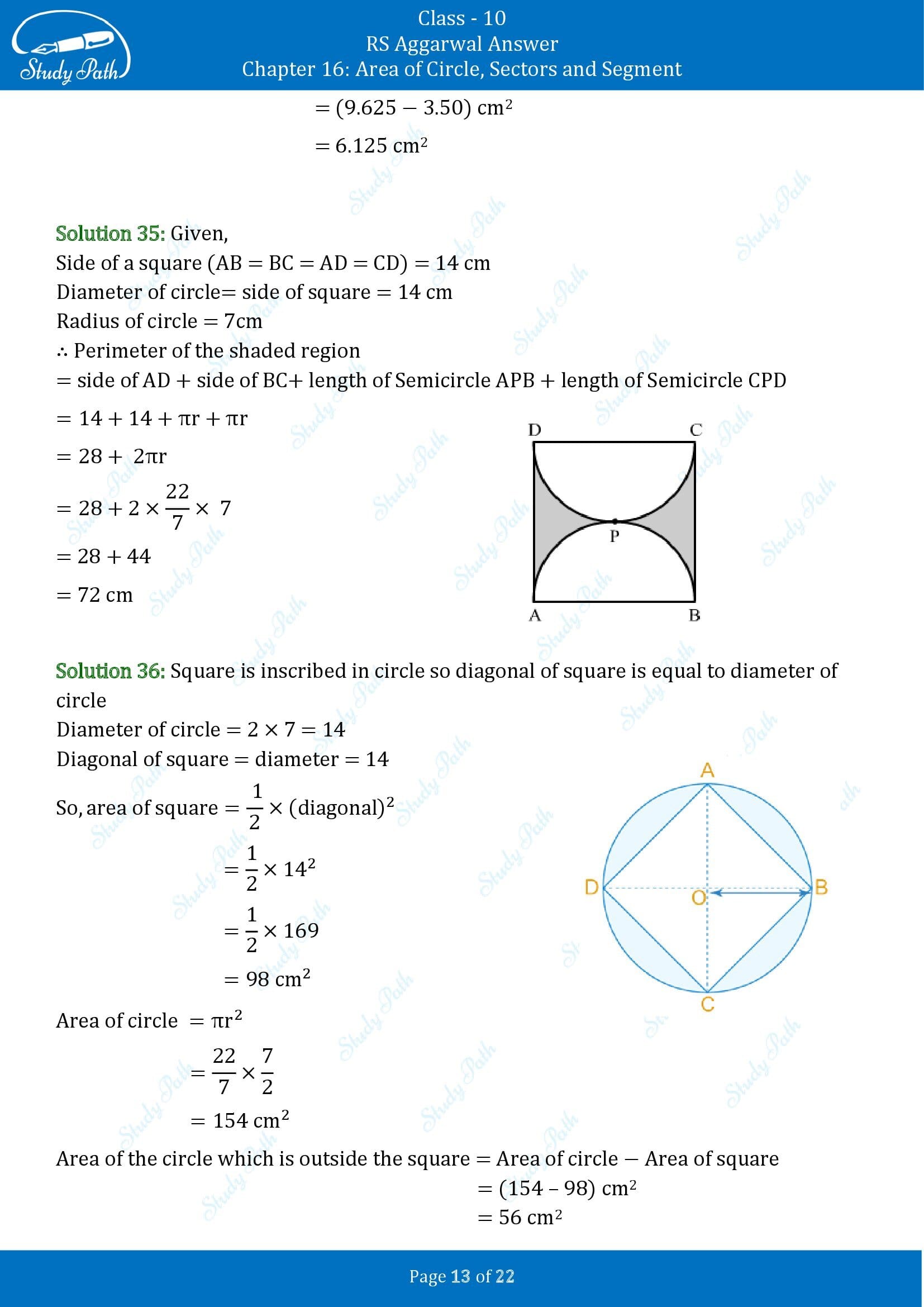 RS Aggarwal Solutions for Class 10 Chapter 16 Area of Circle Sector and Segment Exercise 16B 00013