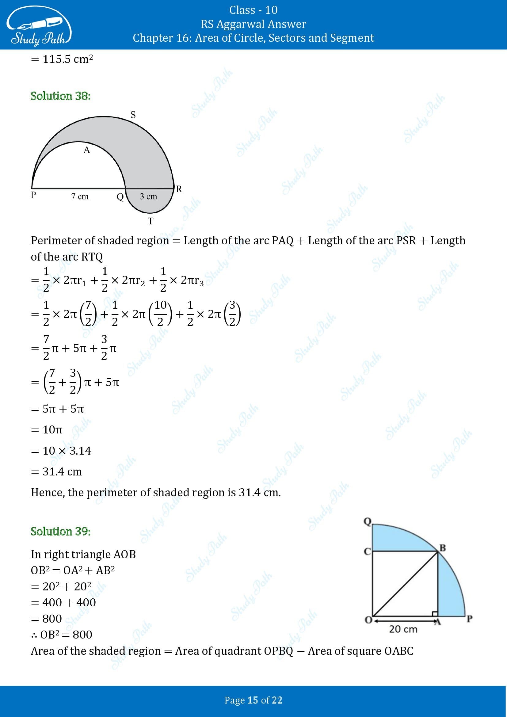 RS Aggarwal Solutions for Class 10 Chapter 16 Area of Circle Sector and Segment Exercise 16B 00015