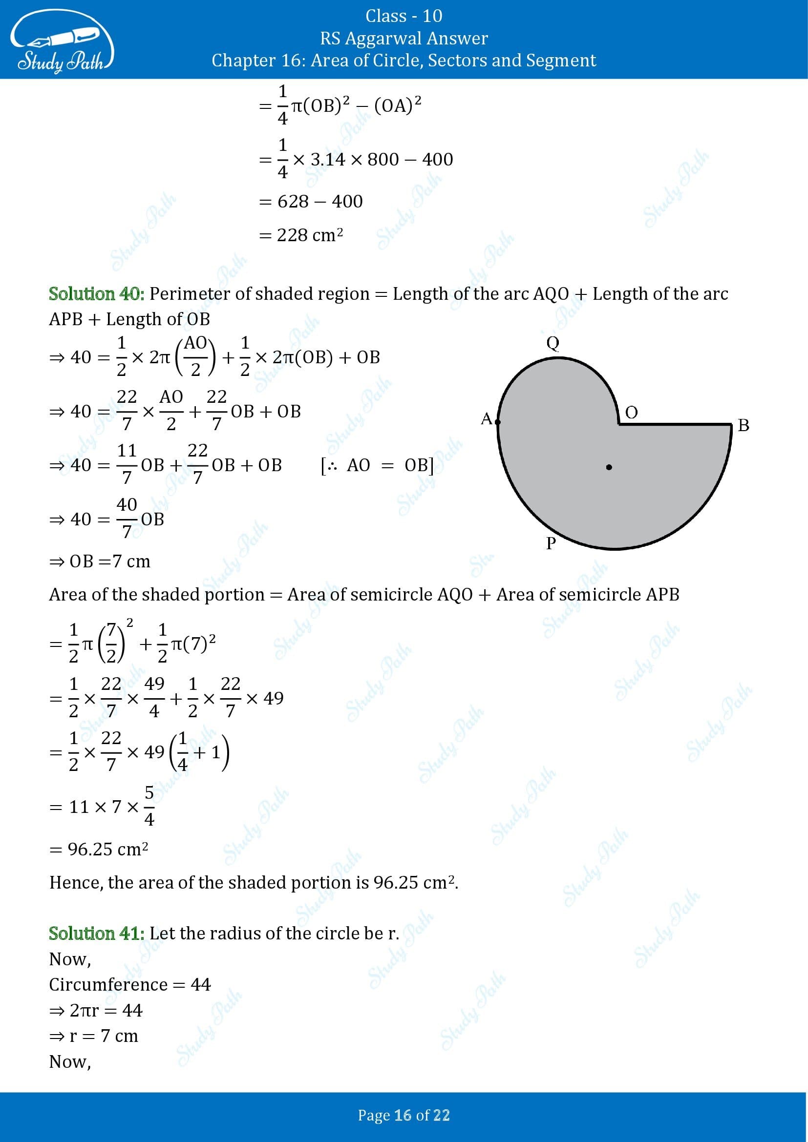 RS Aggarwal Solutions for Class 10 Chapter 16 Area of Circle Sector and Segment Exercise 16B 00016