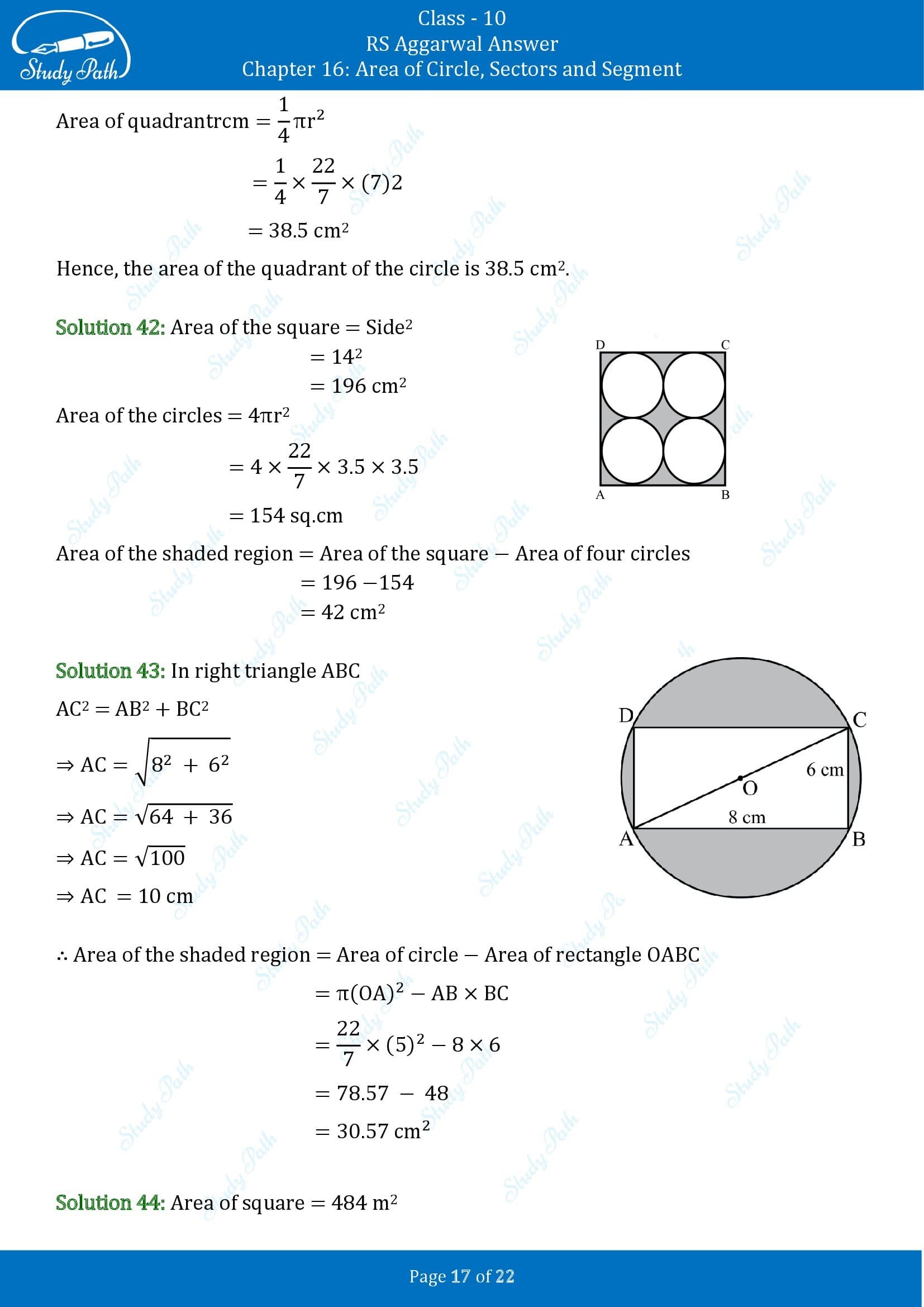 RS Aggarwal Solutions for Class 10 Chapter 16 Area of Circle Sector and Segment Exercise 16B 00017