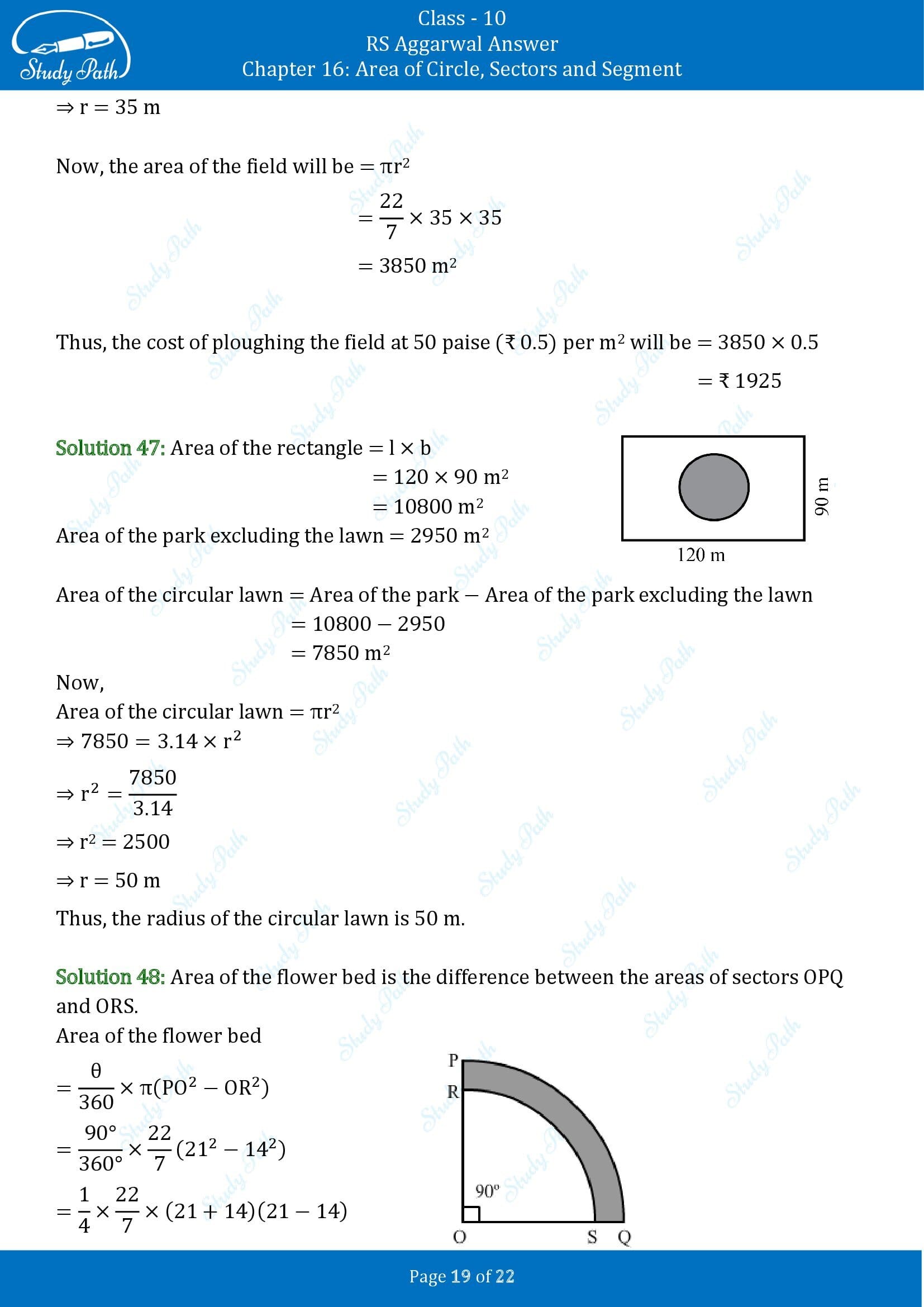 RS Aggarwal Solutions for Class 10 Chapter 16 Area of Circle Sector and Segment Exercise 16B 00019