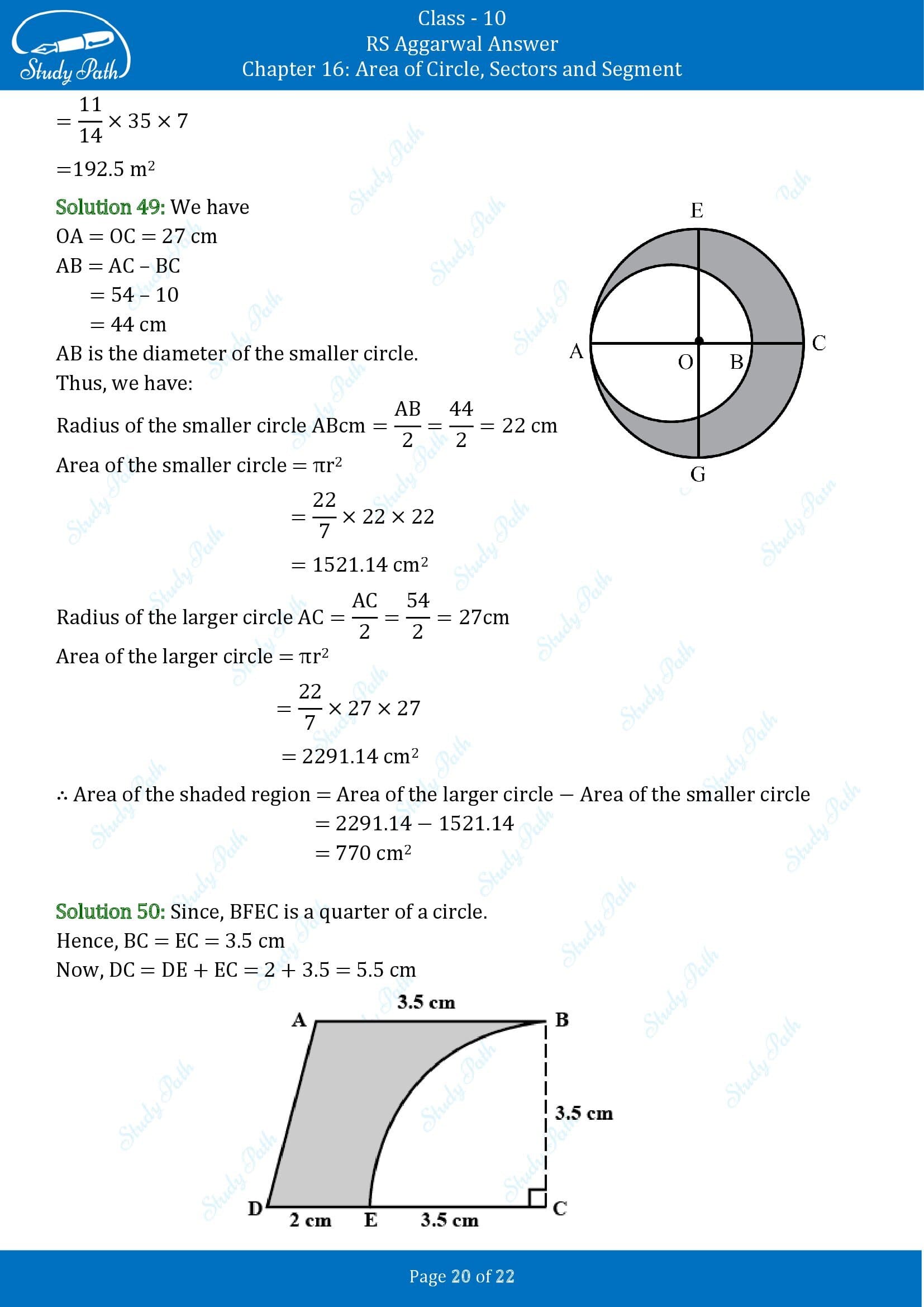 RS Aggarwal Solutions for Class 10 Chapter 16 Area of Circle Sector and Segment Exercise 16B 00020