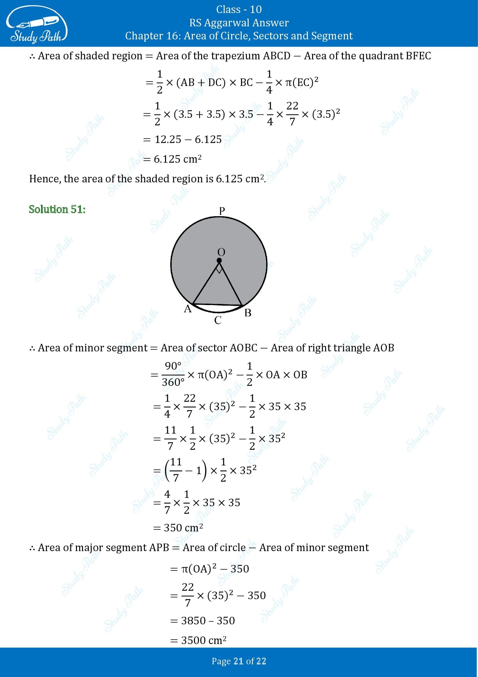 RS Aggarwal Solutions for Class 10 Chapter 16 Area of Circle Sector and Segment Exercise 16B 00021