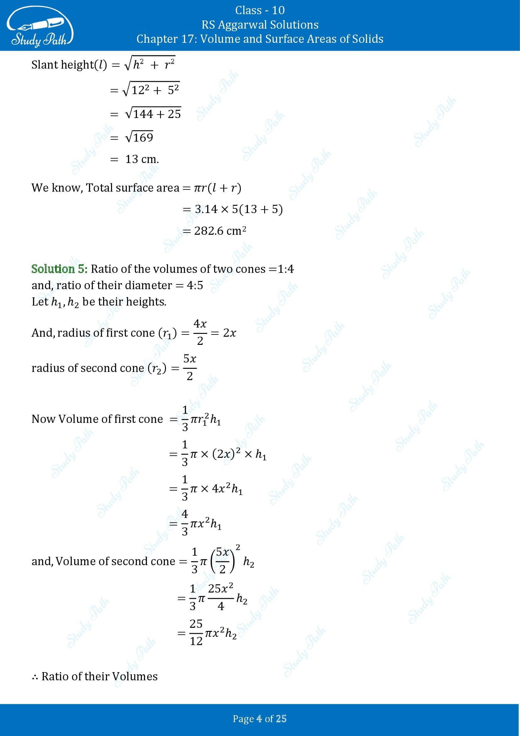 RS Aggarwal Solutions for Class 10 Chapter 17 Volume and Surface Areas of Solids Exercise 17A 00004