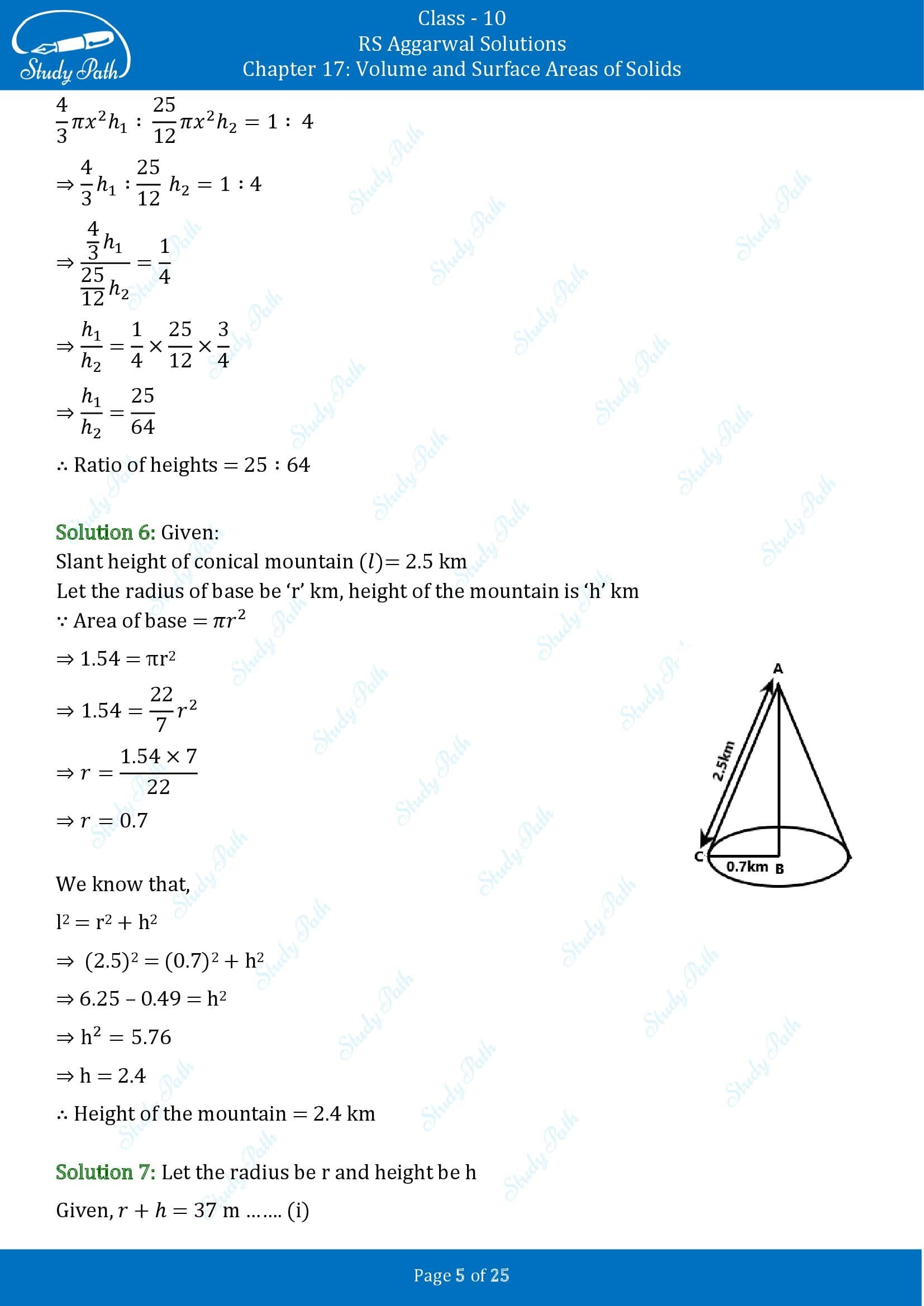 RS Aggarwal Solutions for Class 10 Chapter 17 Volume and Surface Areas of Solids Exercise 17A 00005