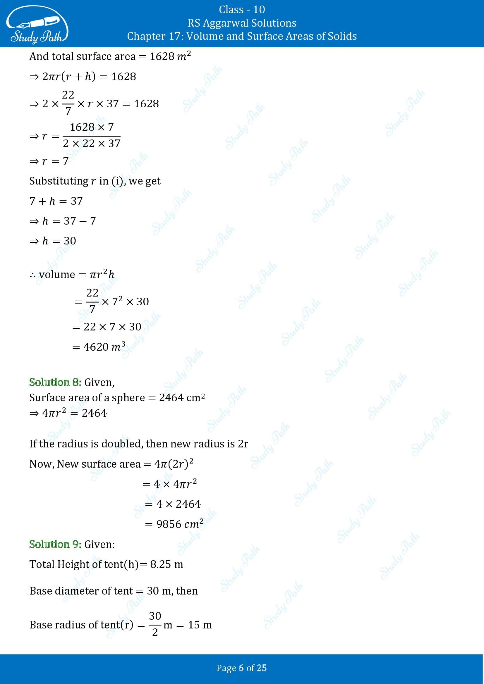 RS Aggarwal Solutions for Class 10 Chapter 17 Volume and Surface Areas of Solids Exercise 17A 00006