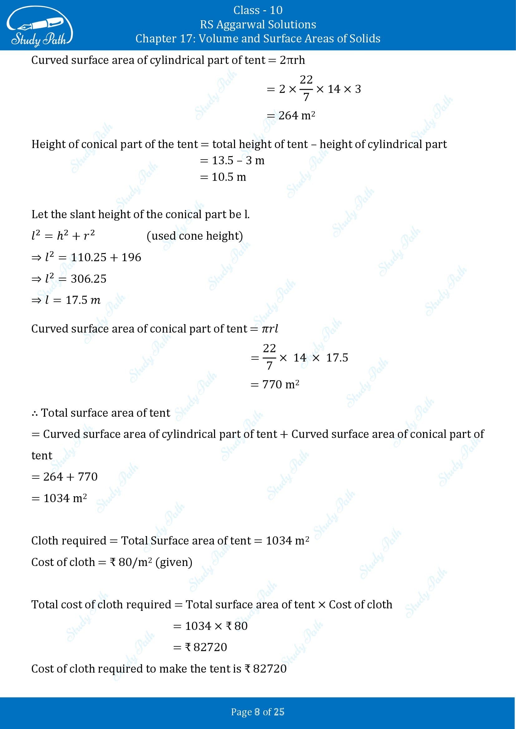 RS Aggarwal Solutions for Class 10 Chapter 17 Volume and Surface Areas of Solids Exercise 17A 00008