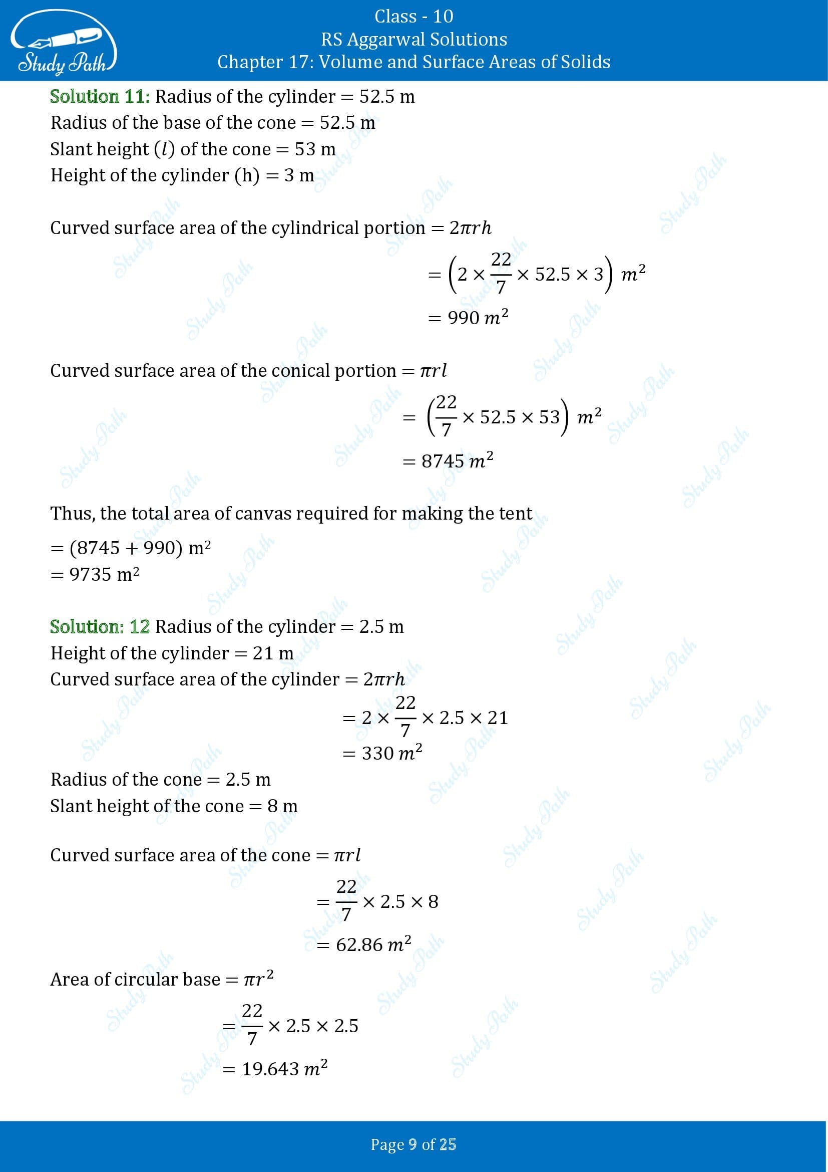 RS Aggarwal Solutions for Class 10 Chapter 17 Volume and Surface Areas of Solids Exercise 17A 00009