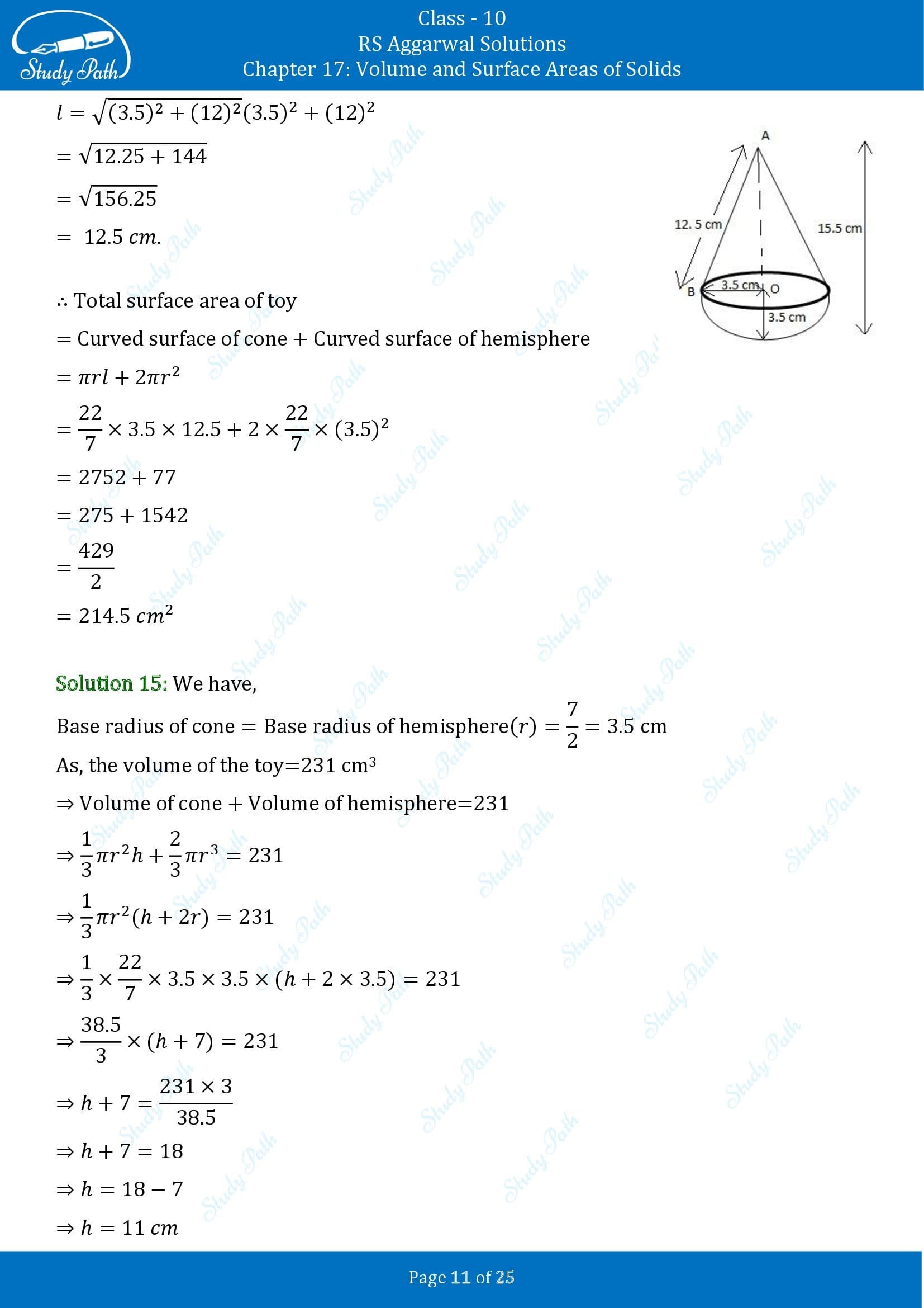 RS Aggarwal Solutions for Class 10 Chapter 17 Volume and Surface Areas of Solids Exercise 17A 00011