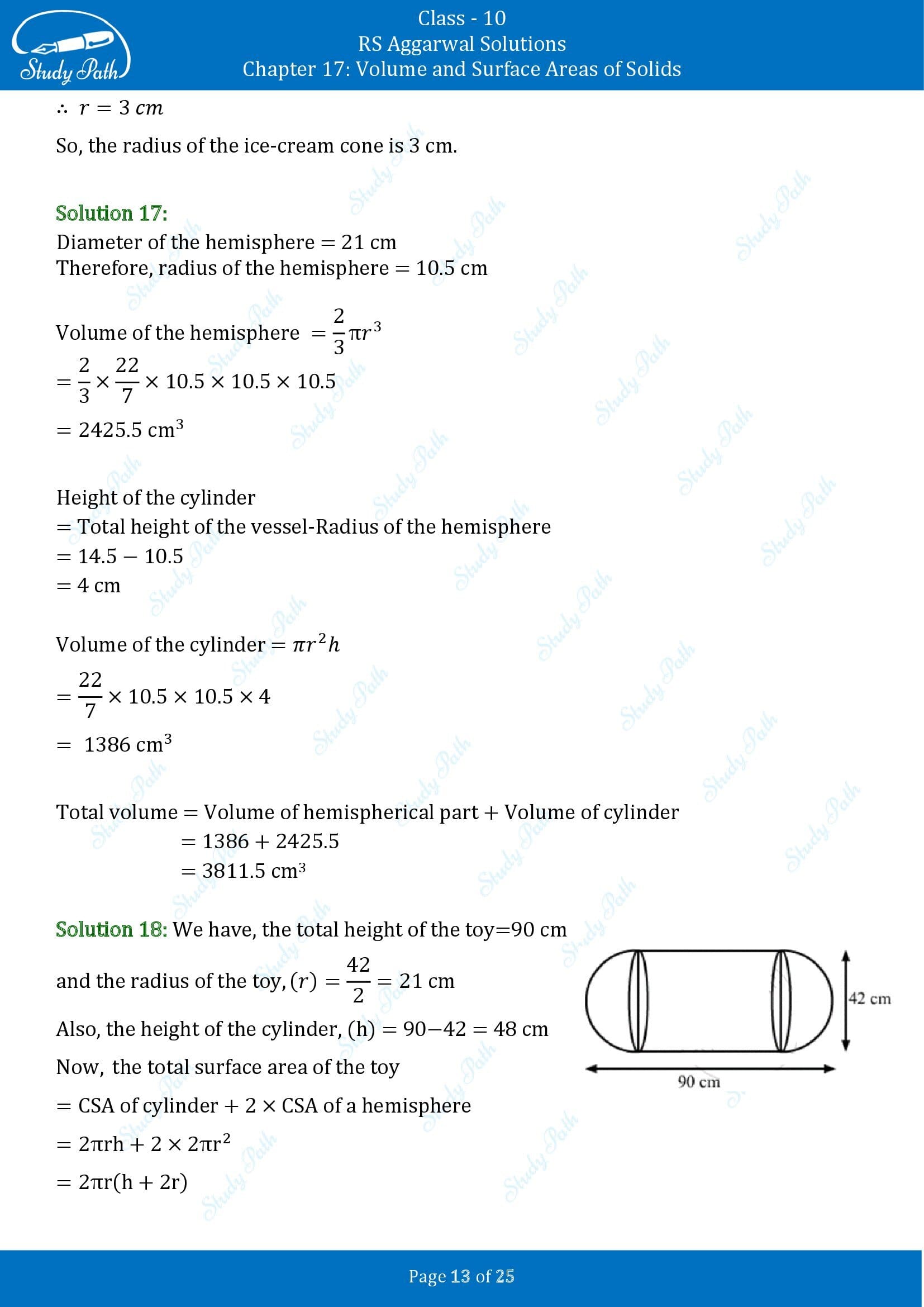 RS Aggarwal Solutions for Class 10 Chapter 17 Volume and Surface Areas of Solids Exercise 17A 00013