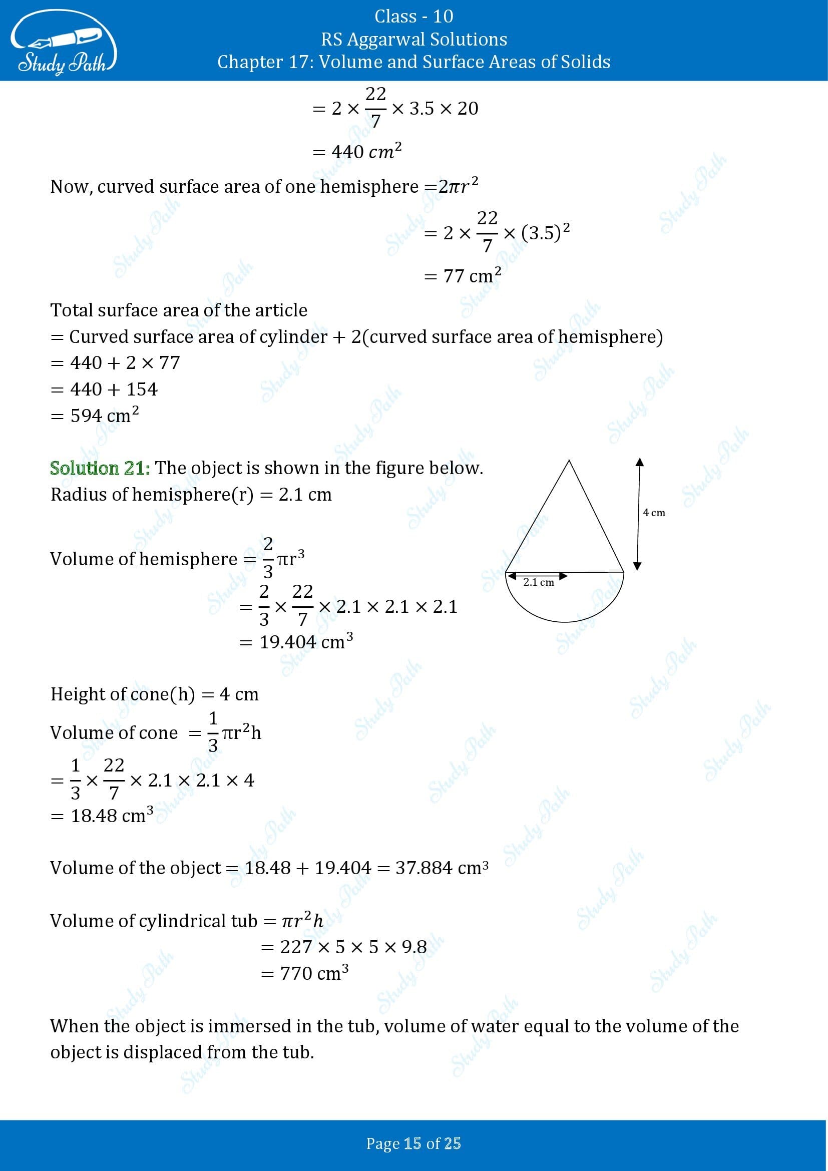 RS Aggarwal Solutions for Class 10 Chapter 17 Volume and Surface Areas of Solids Exercise 17A 00015