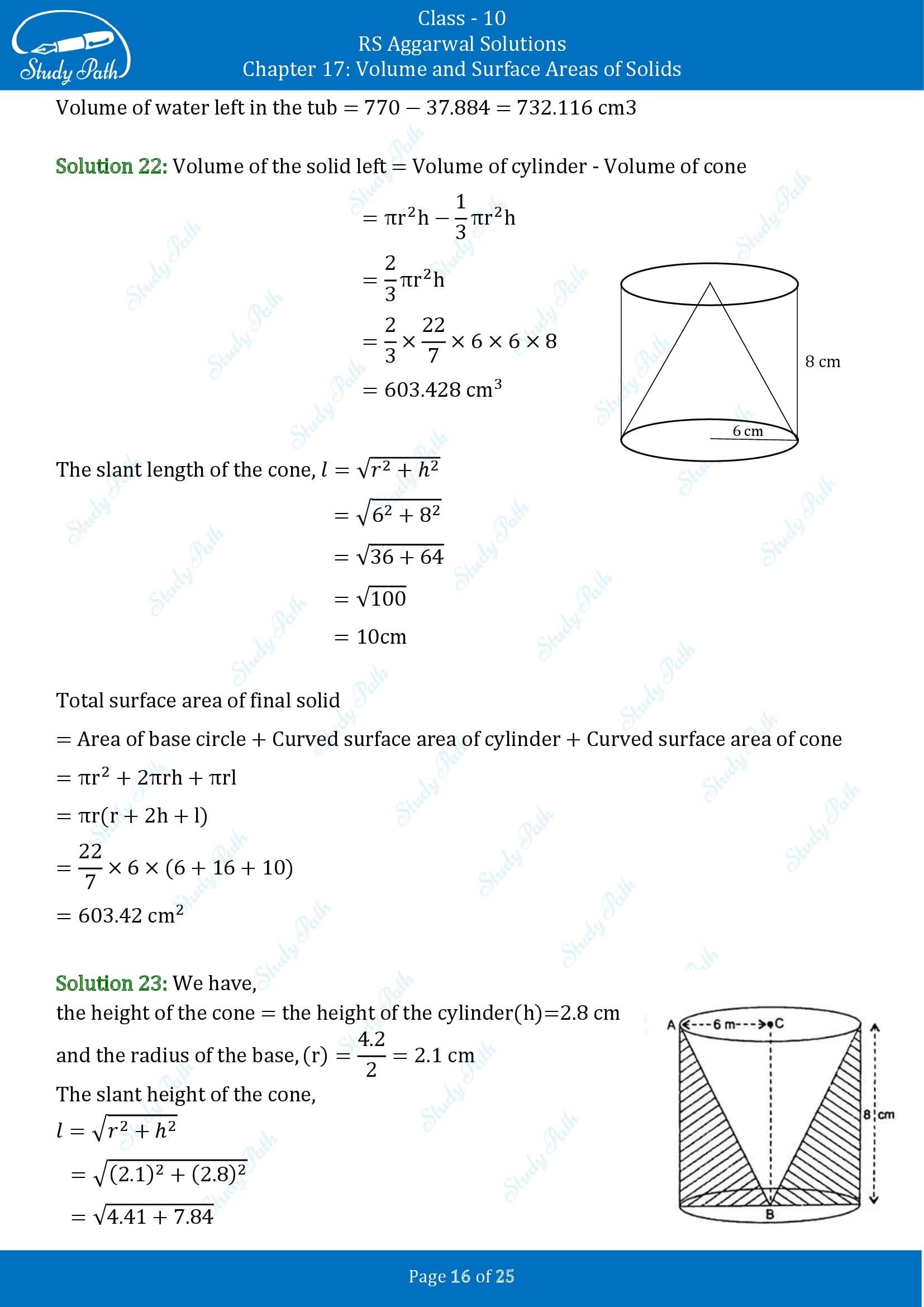 RS Aggarwal Solutions for Class 10 Chapter 17 Volume and Surface Areas of Solids Exercise 17A 00016