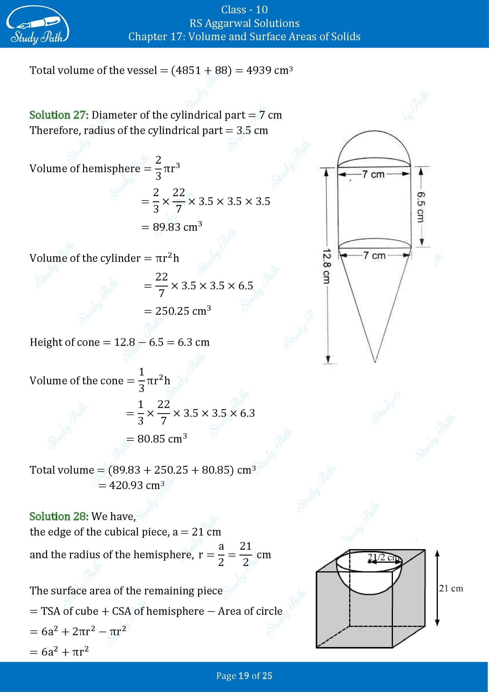 RS Aggarwal Solutions for Class 10 Chapter 17 Volume and Surface Areas of Solids Exercise 17A 00019