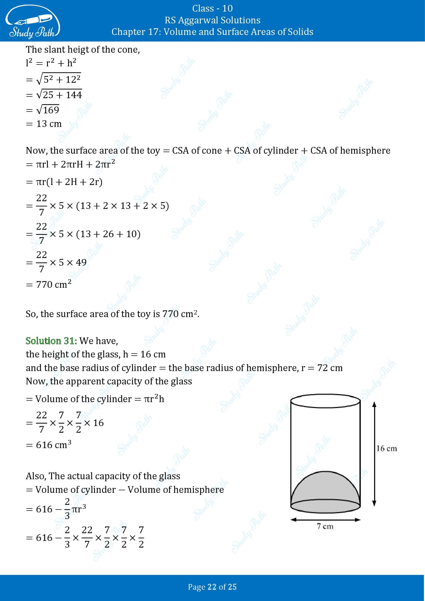 RS Aggarwal Solutions for Class 10 Chapter 17 Volume and Surface Areas of Solids Exercise 17A 00022