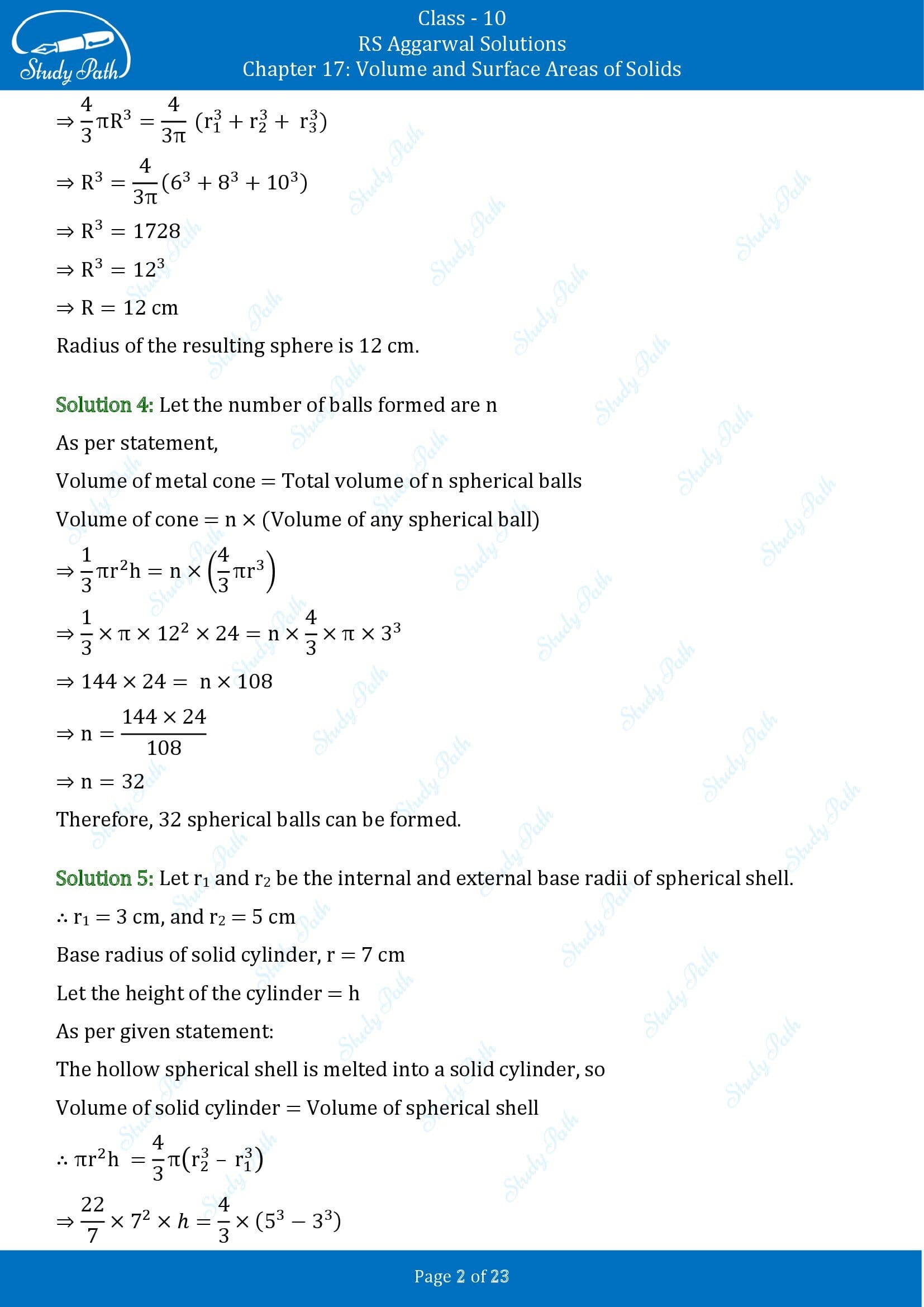 RS Aggarwal Solutions for Class 10 Chapter 17 Volume and Surface Areas of Solids Exercise 17B 00002